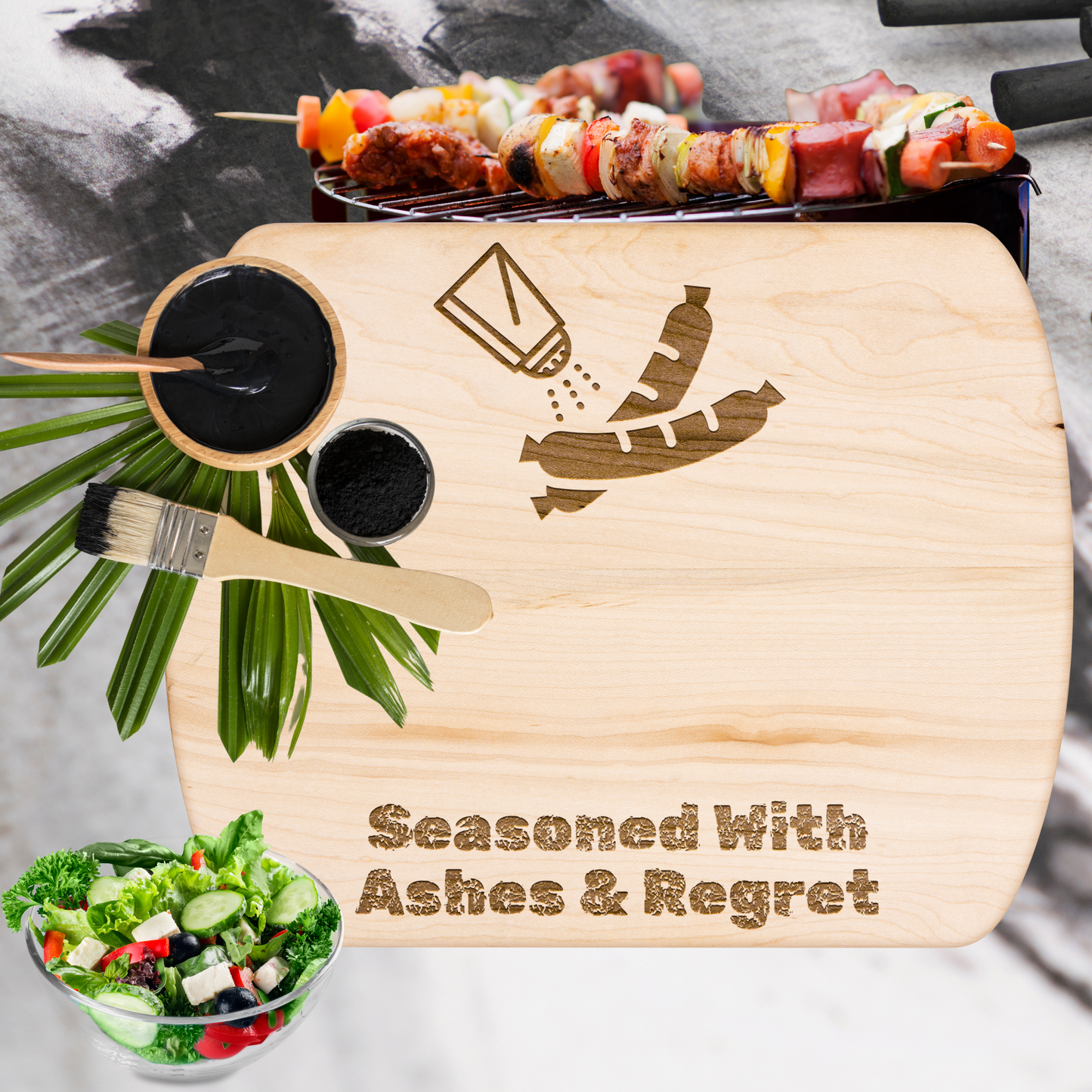 Funny Camping Cutting Board Seasoned With Ashes & Regret