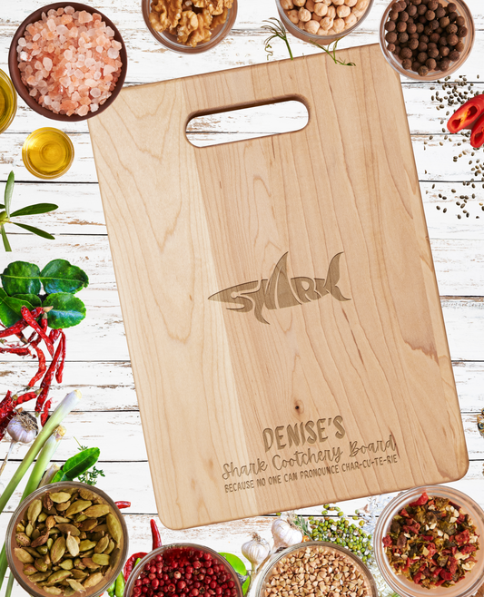 Personalized Funny Shark Cootchery Maple Cutting Board