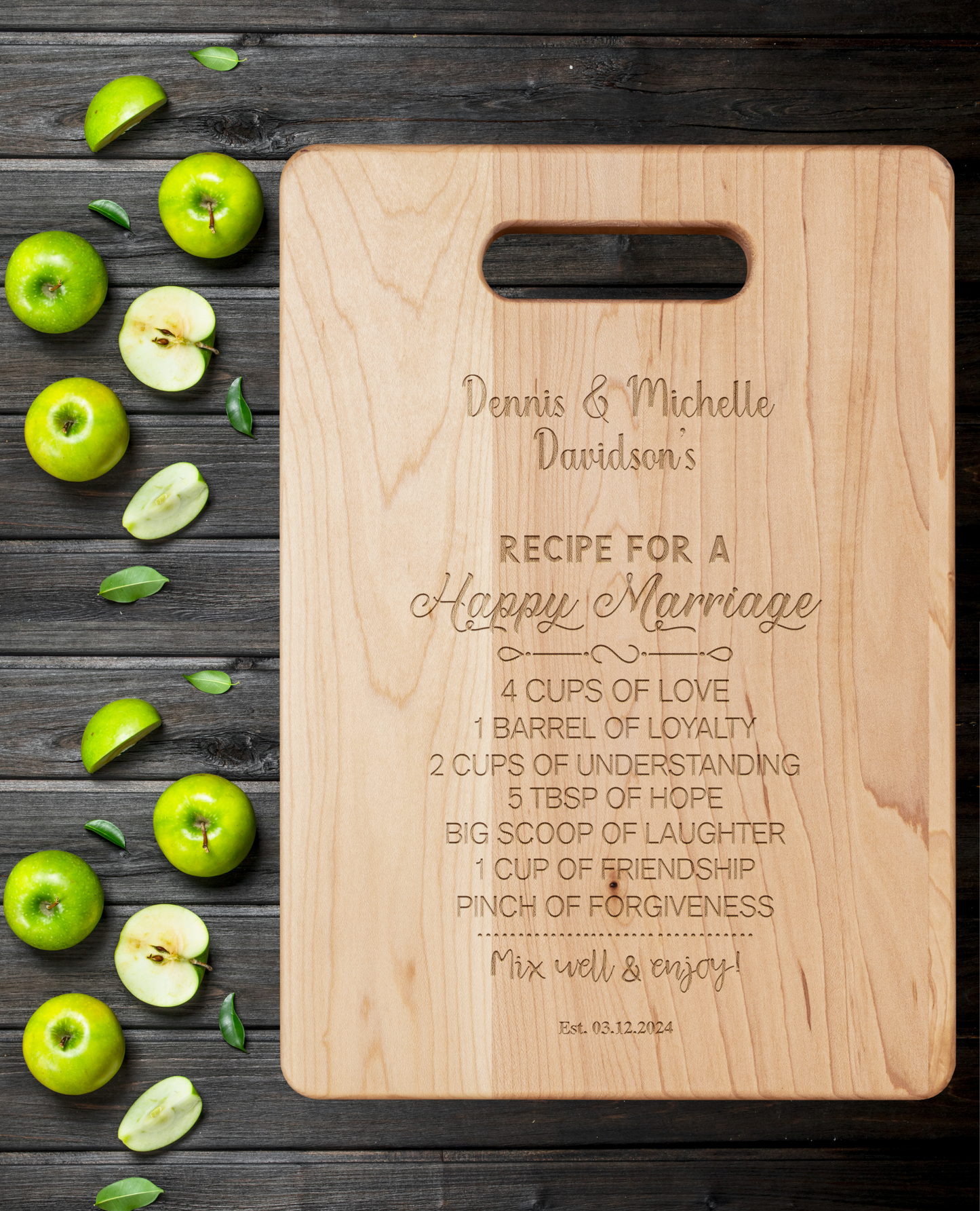 Personalized Recipe For A Happy Marriage Maple Cutting Board