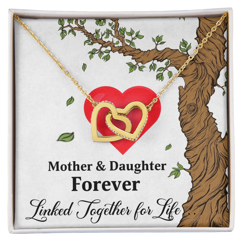 Mother & Daughter Forever Linked Together For Life Interlocking Hearts Pendant