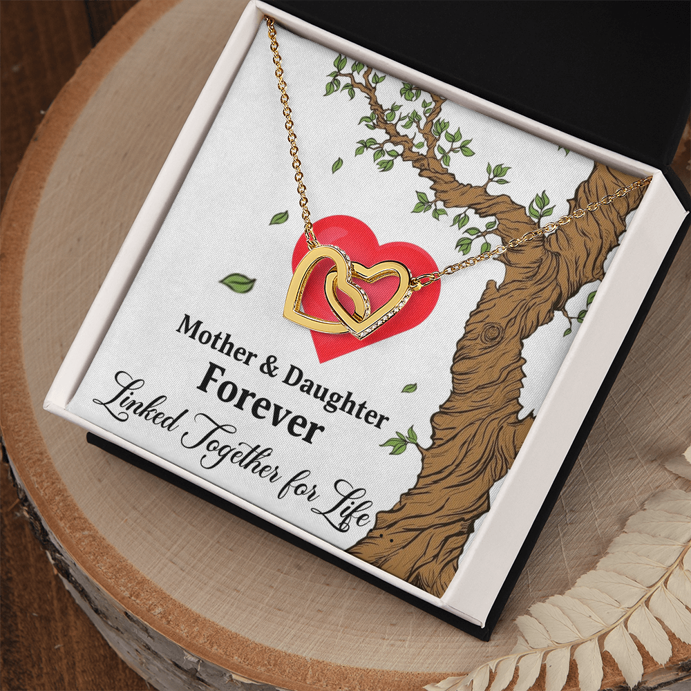 Mother & Daughter Forever Linked Together For Life Interlocking Hearts Pendant