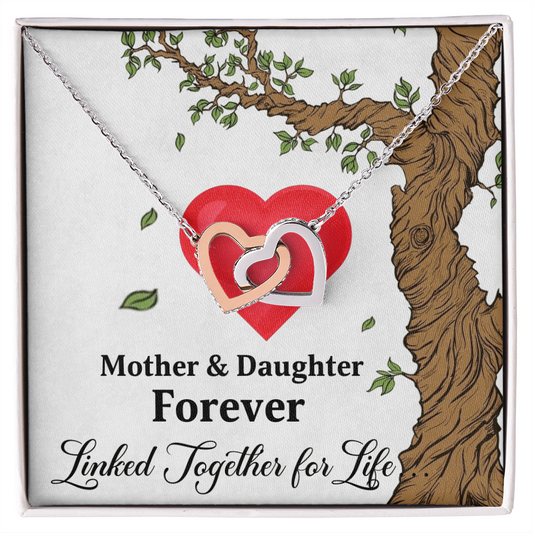 Mother & Daughter Forever Linked Together For Life Interlocking Hearts Pendant