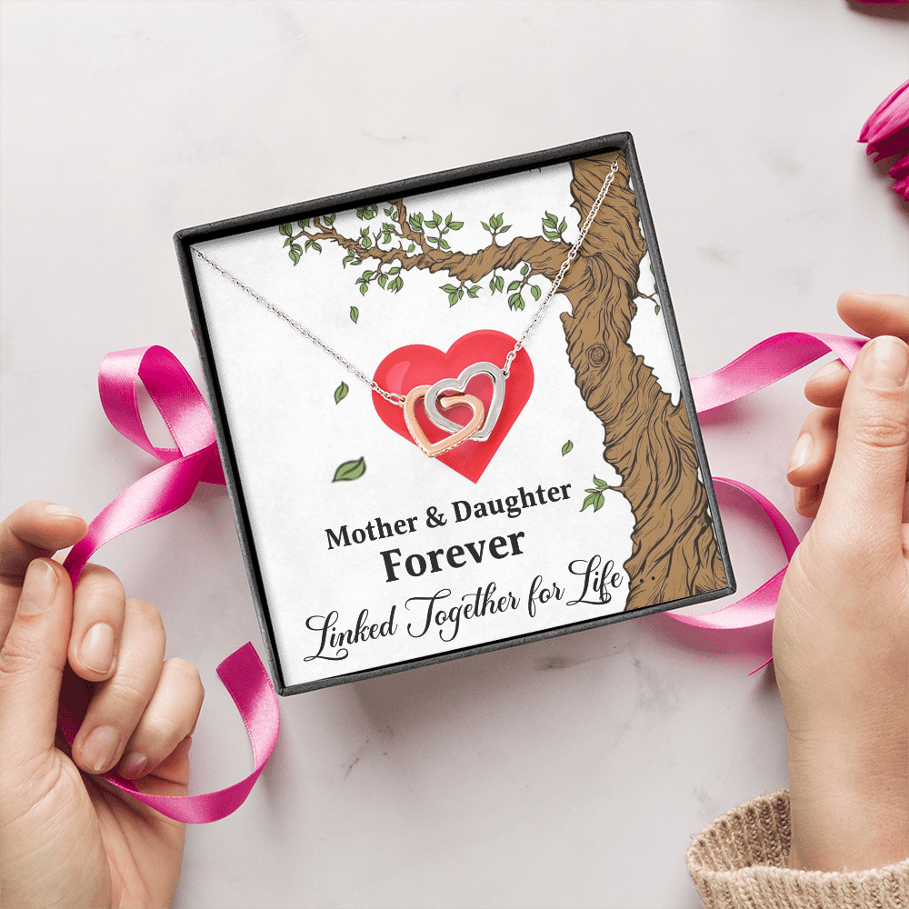 Mother & Daughter Forever Linked Together For Life Interlocking Hearts Pendant