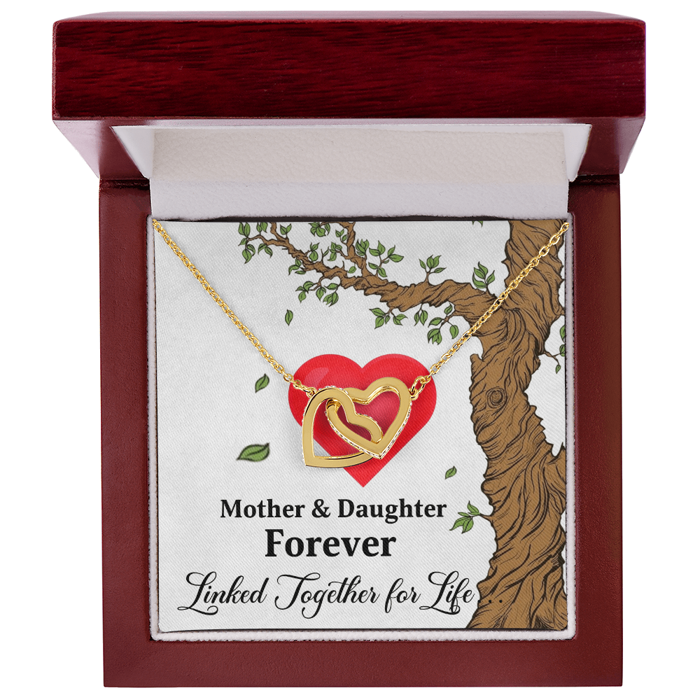 Mother & Daughter Forever Linked Together For Life Interlocking Hearts Pendant