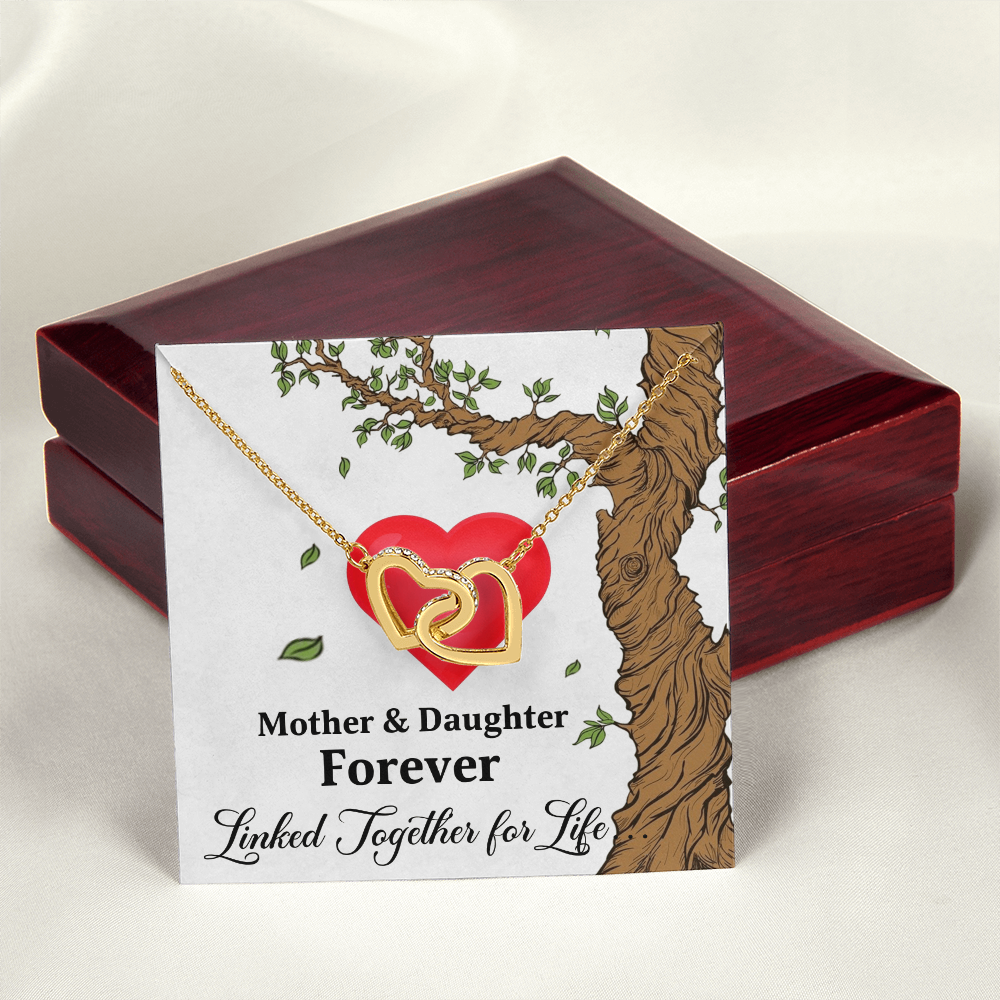 Mother & Daughter Forever Linked Together For Life Interlocking Hearts Pendant