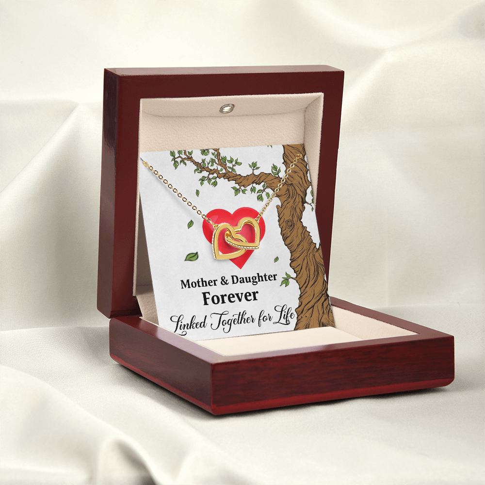 Mother & Daughter Forever Linked Together For Life Interlocking Hearts Pendant