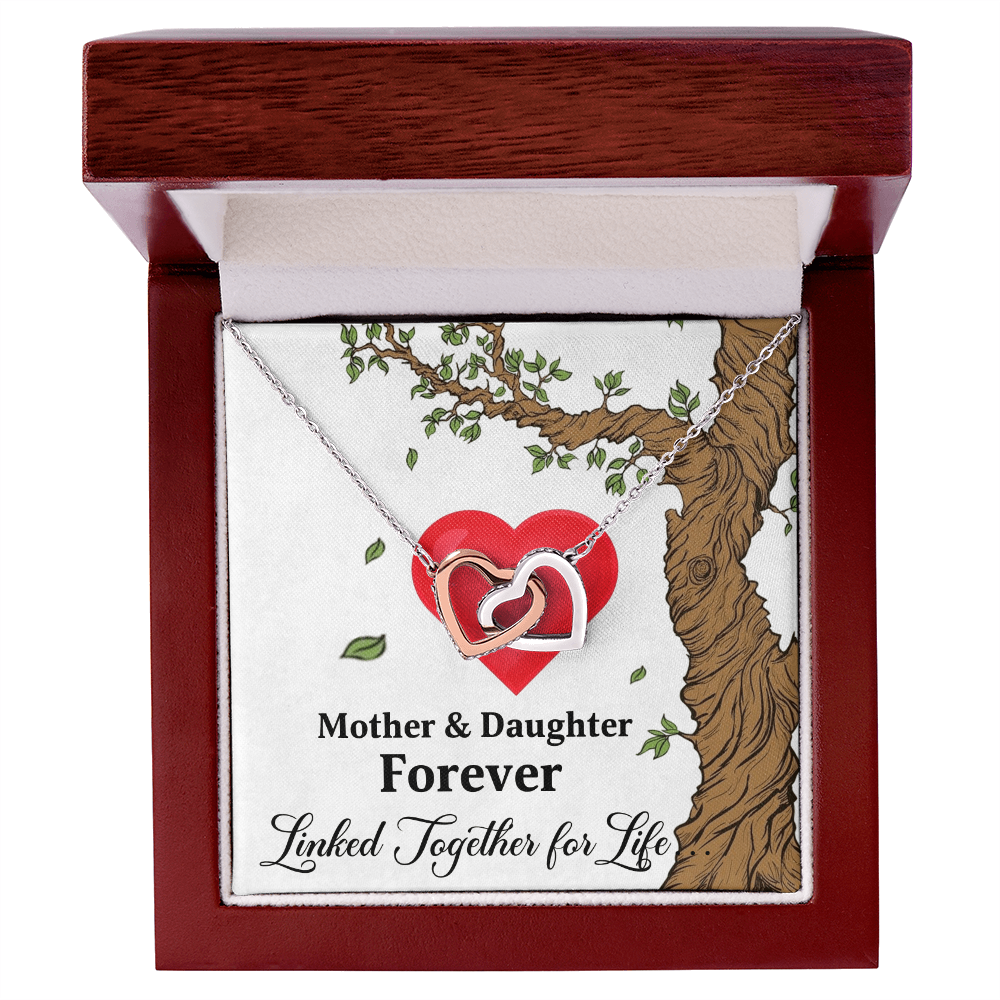 Mother & Daughter Forever Linked Together For Life Interlocking Hearts Pendant