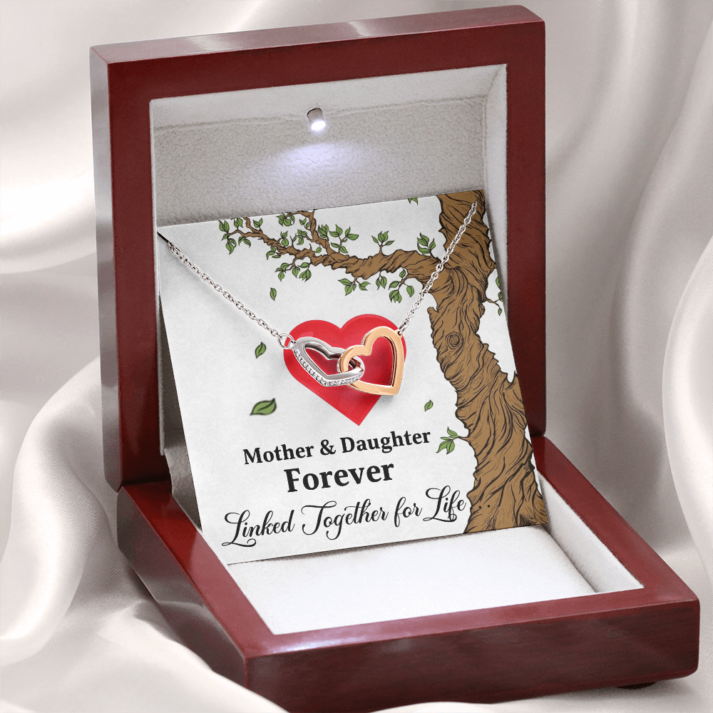 Mother & Daughter Forever Linked Together For Life Interlocking Hearts Pendant