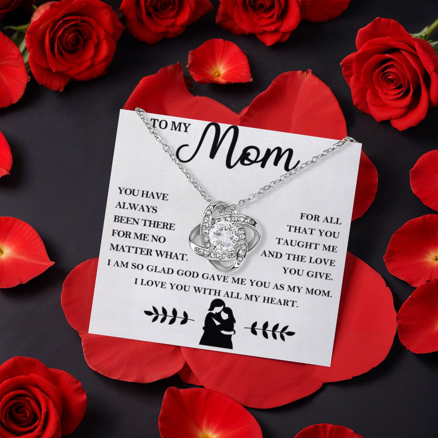 I Am So Glad God Gave Me You As My Mom Love Knot Necklace With Rotating Rose Gift Box