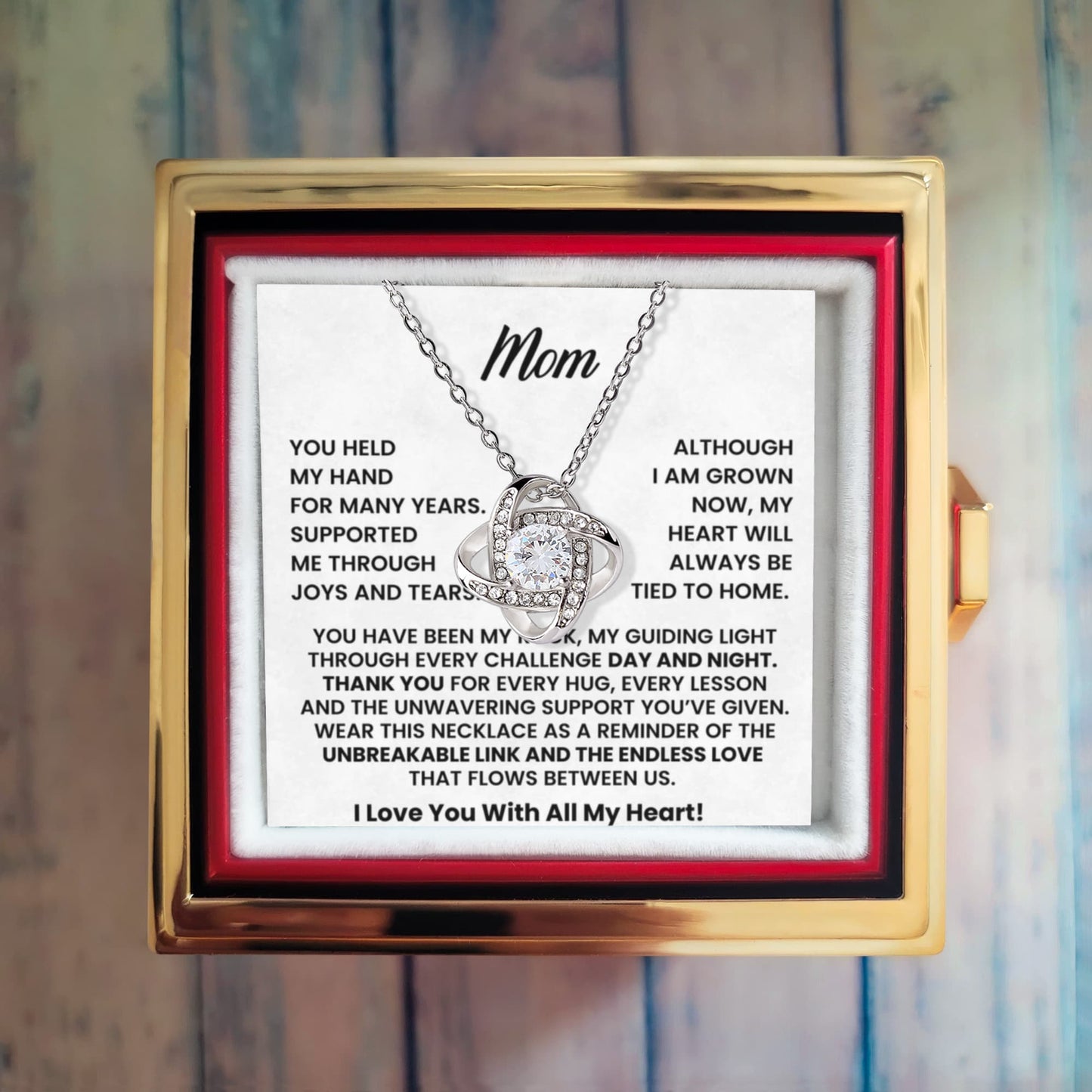 Mom Love Knot Necklace With Rotating Rose Gift Box Gift For Mother's Day or Birthday