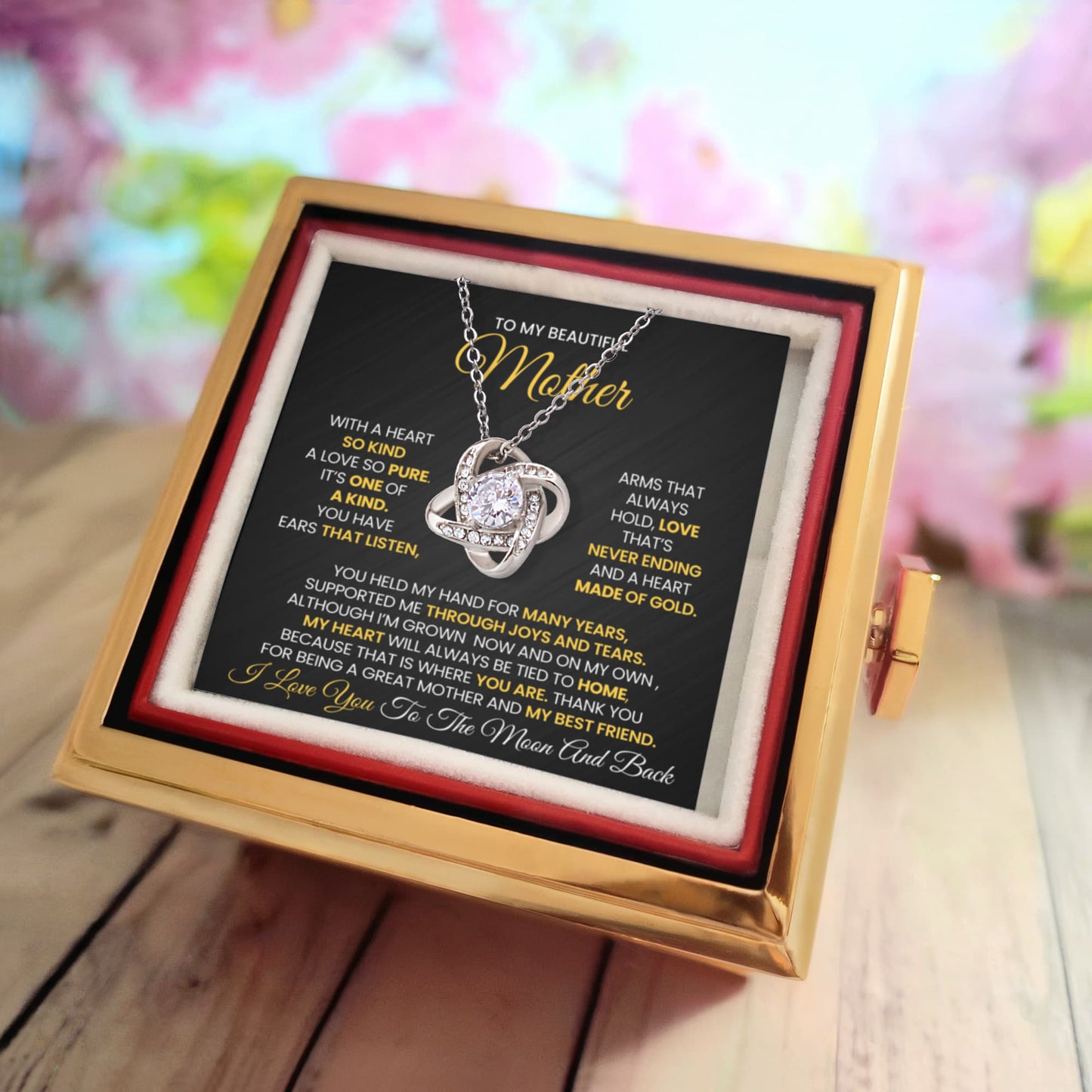 My Beautiful Mother Love Knot Necklace With Rotating Rose Gift Box