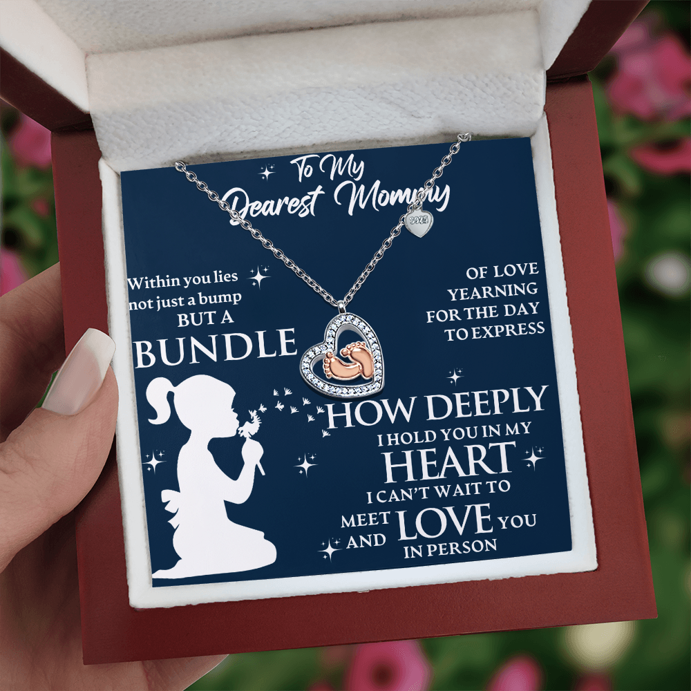 Dearest Mommy To Be Baby Feet Necklace Gift For Mother's Day, Baby Shower or Gender Reveal Day