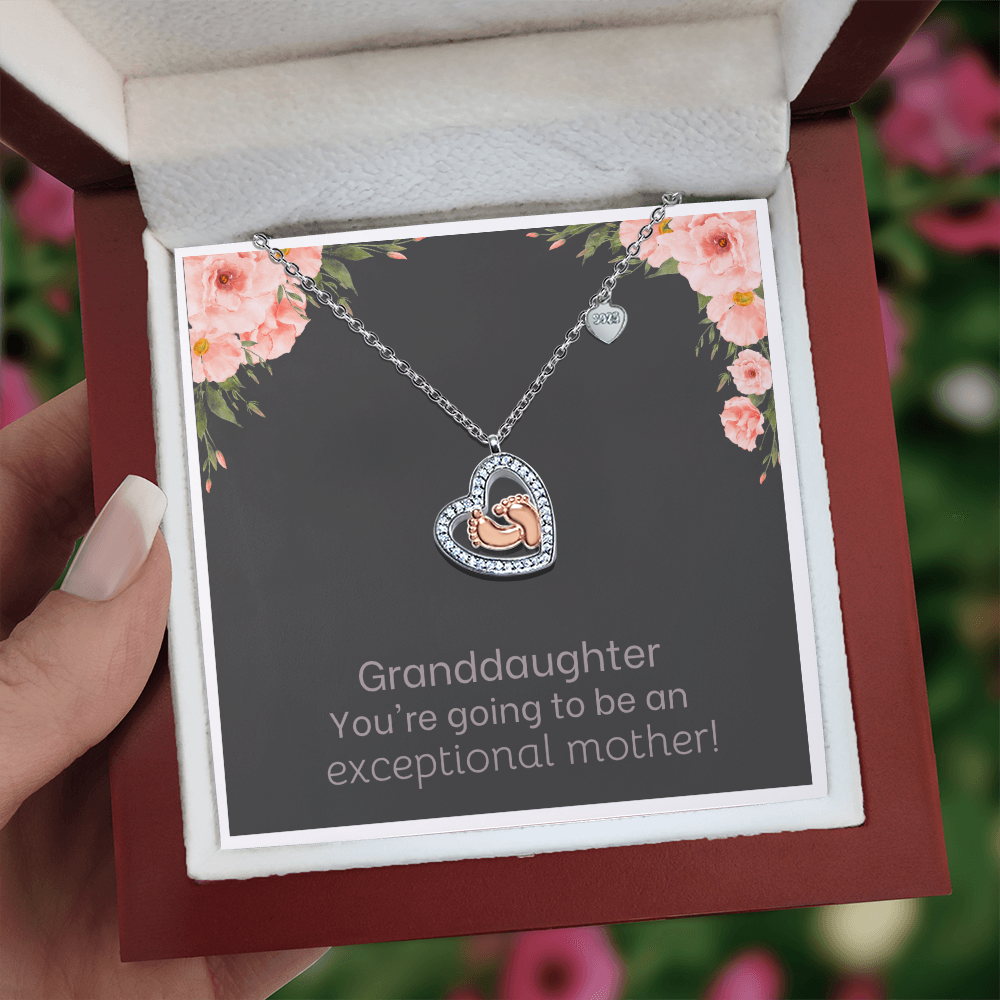 Granddaughter You're Going To Be An Exceptional Mother Baby Feet Heart Necklace