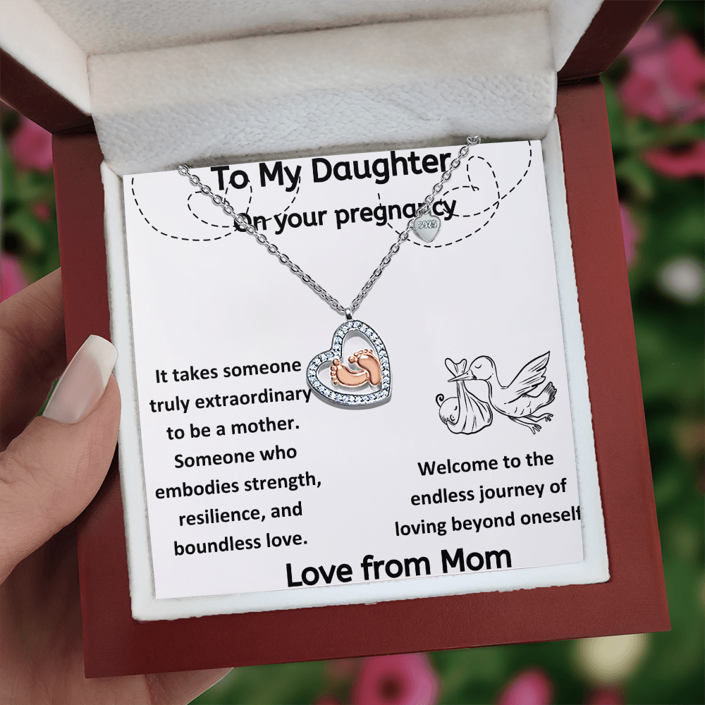 It Takes Someone Truly Extraordinary To Be A Mother Daughter from Mom Baby Feet Heart Necklace