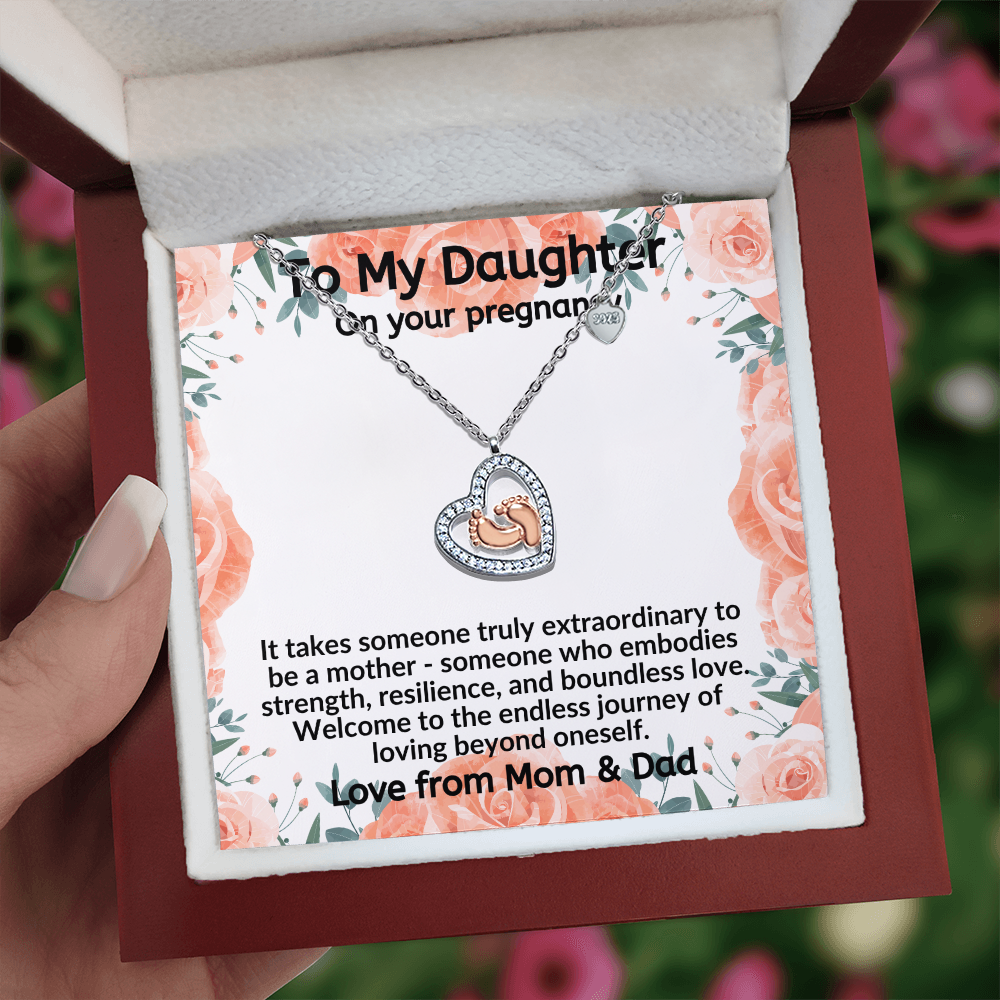 Daughter, It Takes Someone Truly Extraordinary To Be A Mother Baby Feet Heart Necklace From Mom & Dad