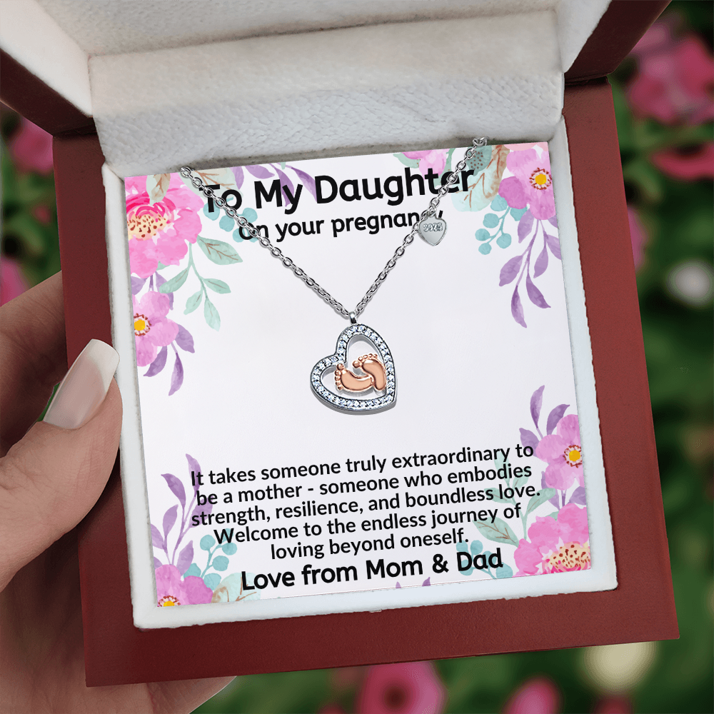 Daughter, It Takes Someone Truly Extraordinary To Be A Mother – Baby Feet Heart Necklace Love From Mom & Dad