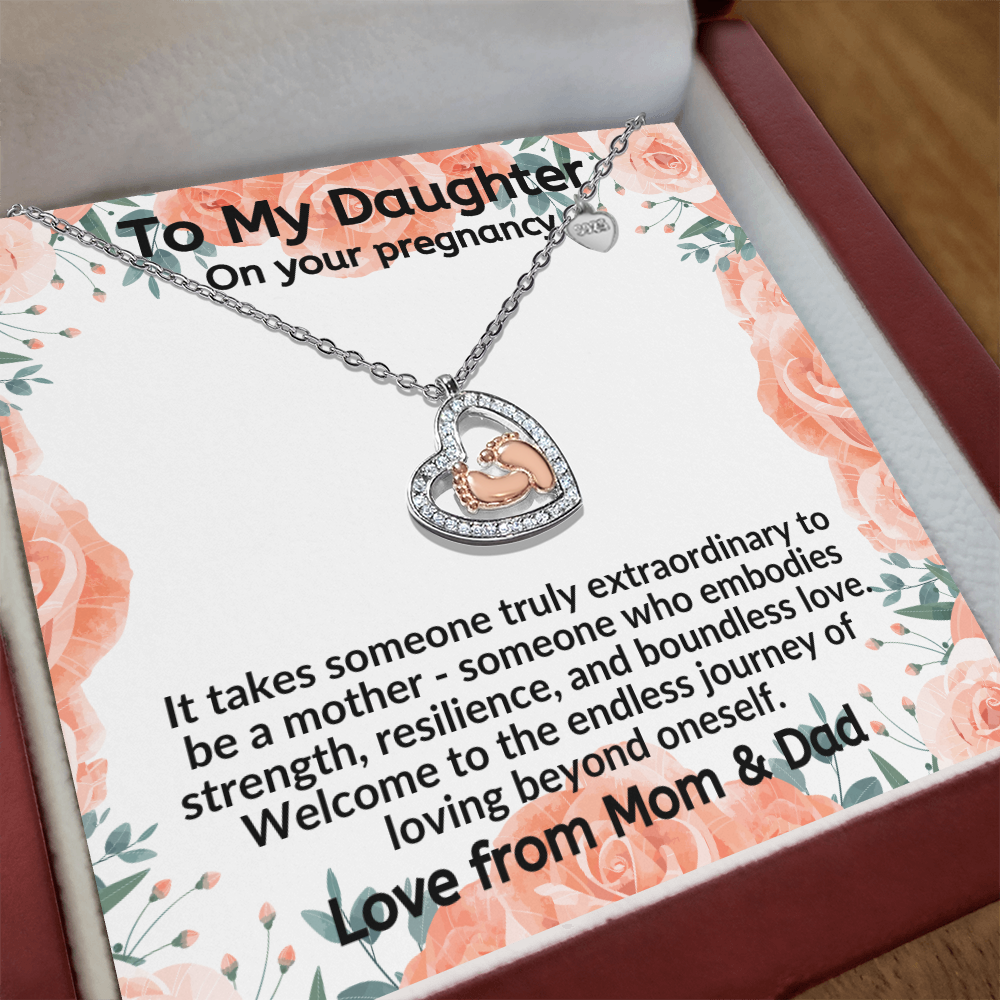 Daughter, It Takes Someone Truly Extraordinary To Be A Mother Baby Feet Heart Necklace From Mom & Dad