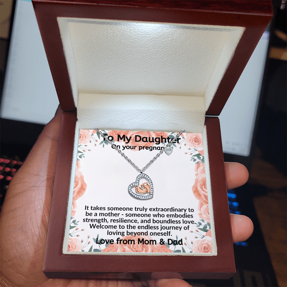 Daughter, It Takes Someone Truly Extraordinary To Be A Mother Baby Feet Heart Necklace From Mom & Dad