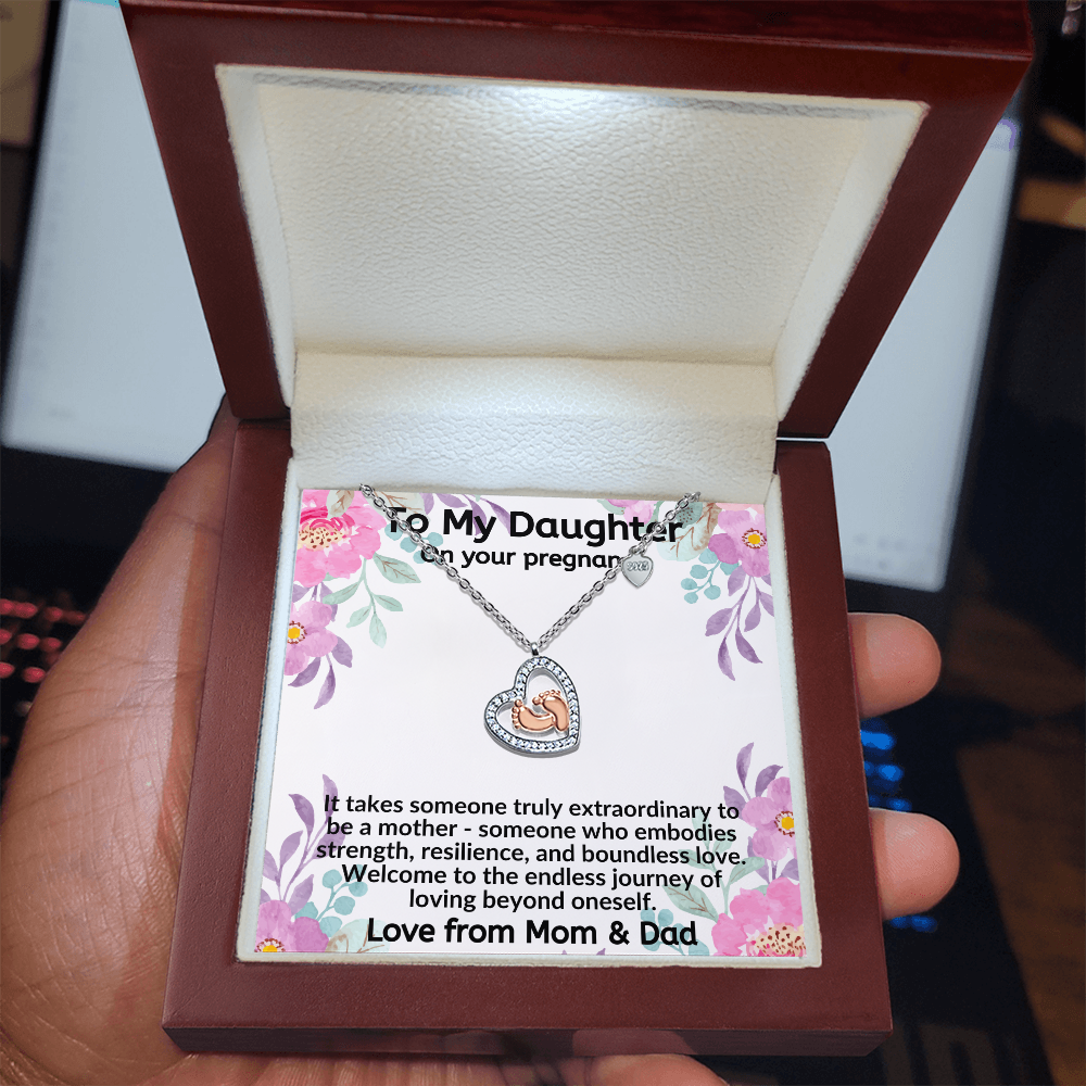 Daughter, It Takes Someone Truly Extraordinary To Be A Mother – Baby Feet Heart Necklace Love From Mom & Dad