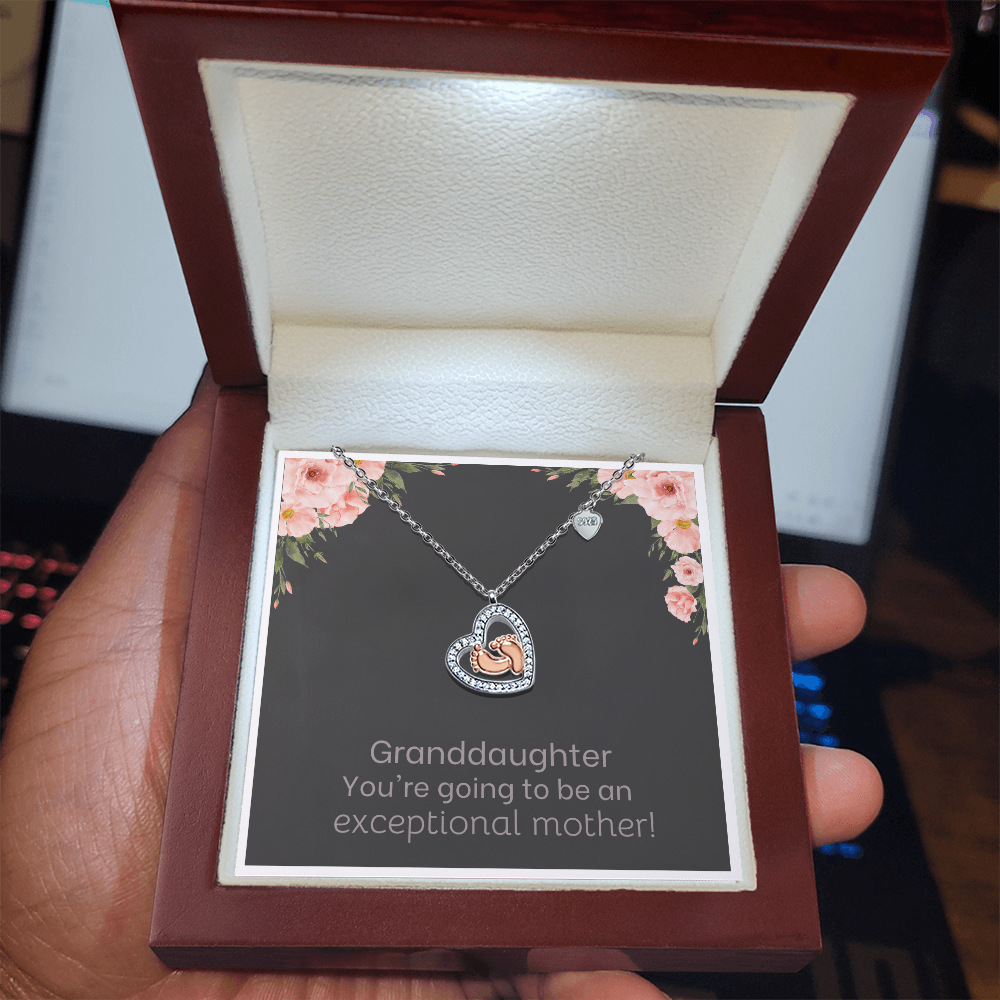 Granddaughter You're Going To Be An Exceptional Mother Baby Feet Heart Necklace