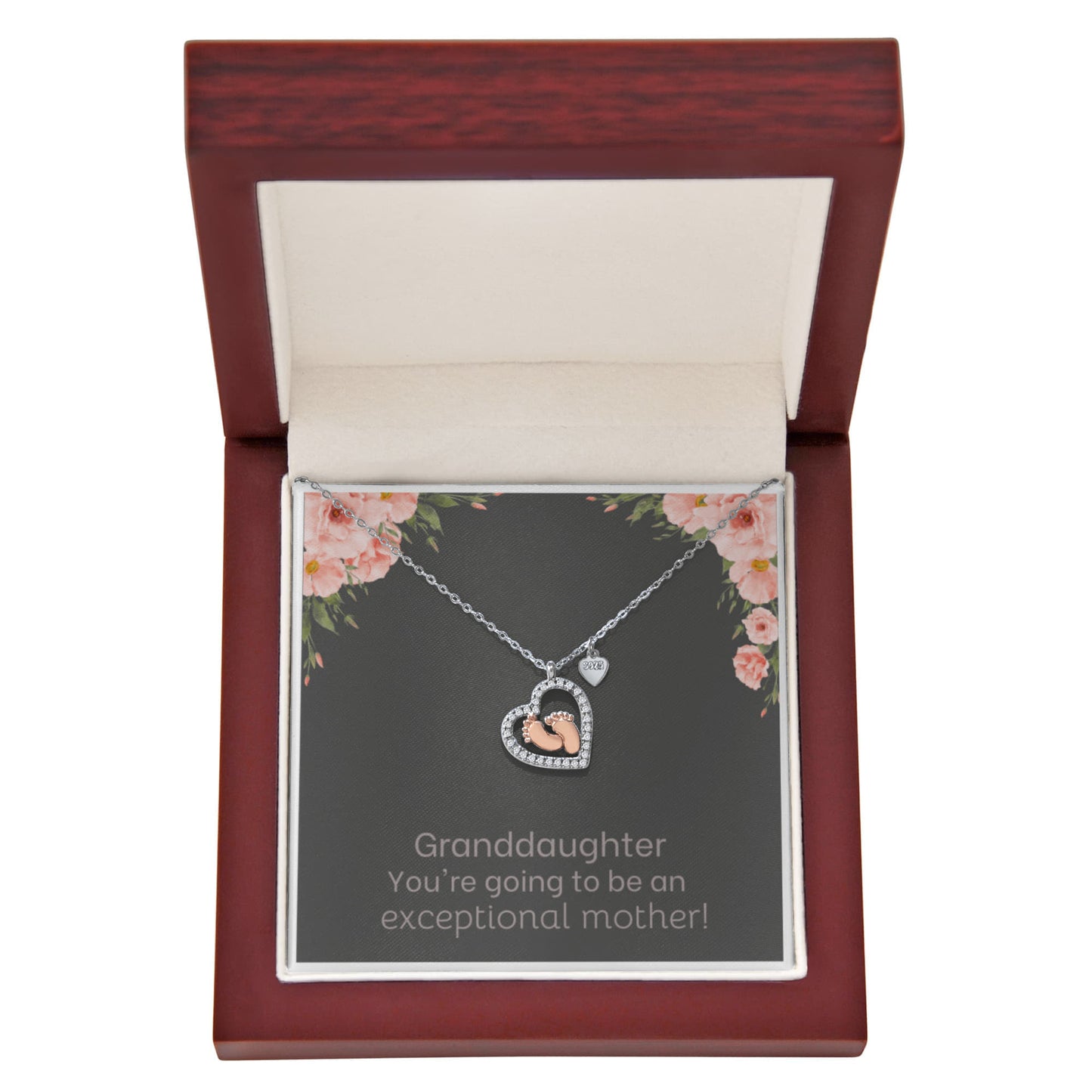 Granddaughter You're Going To Be An Exceptional Mother Baby Feet Heart Necklace