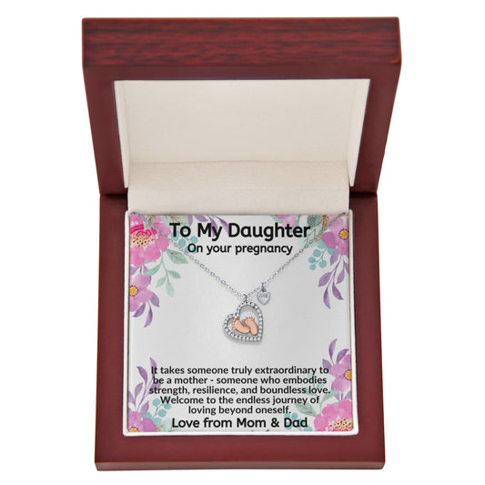 Daughter, It Takes Someone Truly Extraordinary To Be A Mother – Baby Feet Heart Necklace Love From Mom & Dad