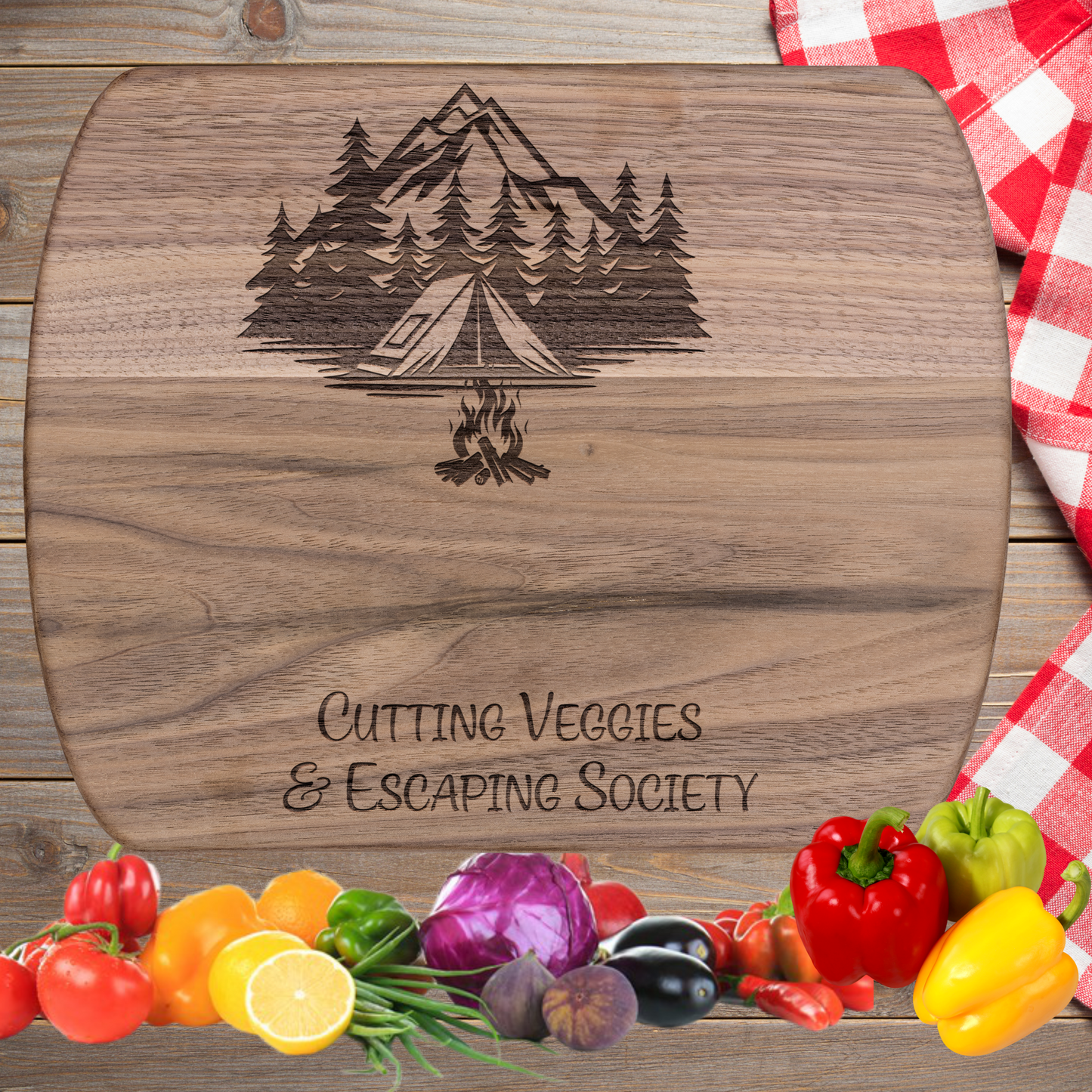 Humorous Camping Cutting Board Escaping Society