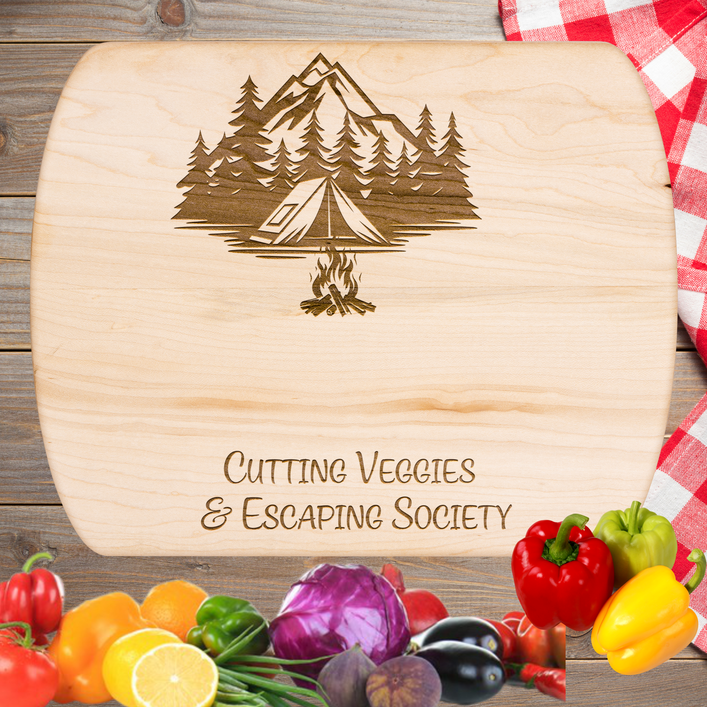 Humorous Camping Cutting Board Escaping Society
