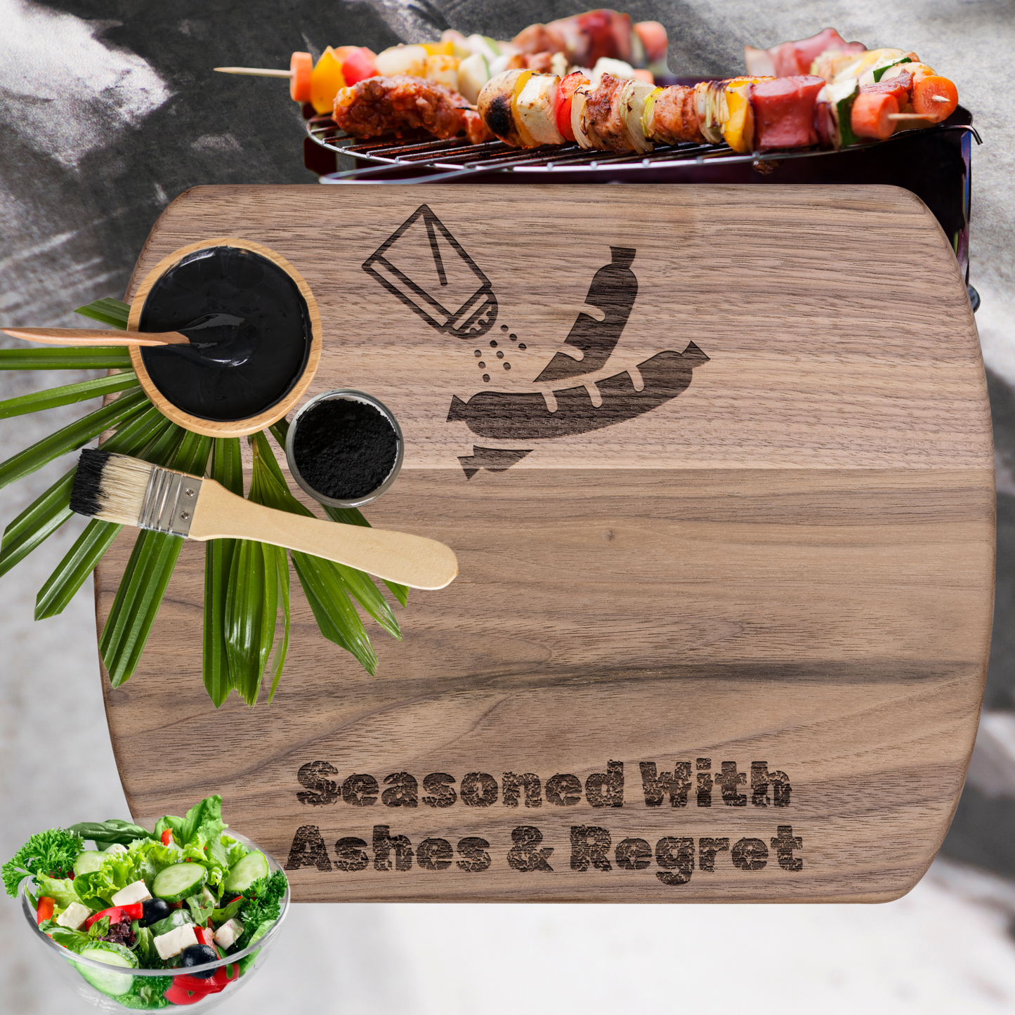 Funny Camping Cutting Board Seasoned With Ashes & Regret