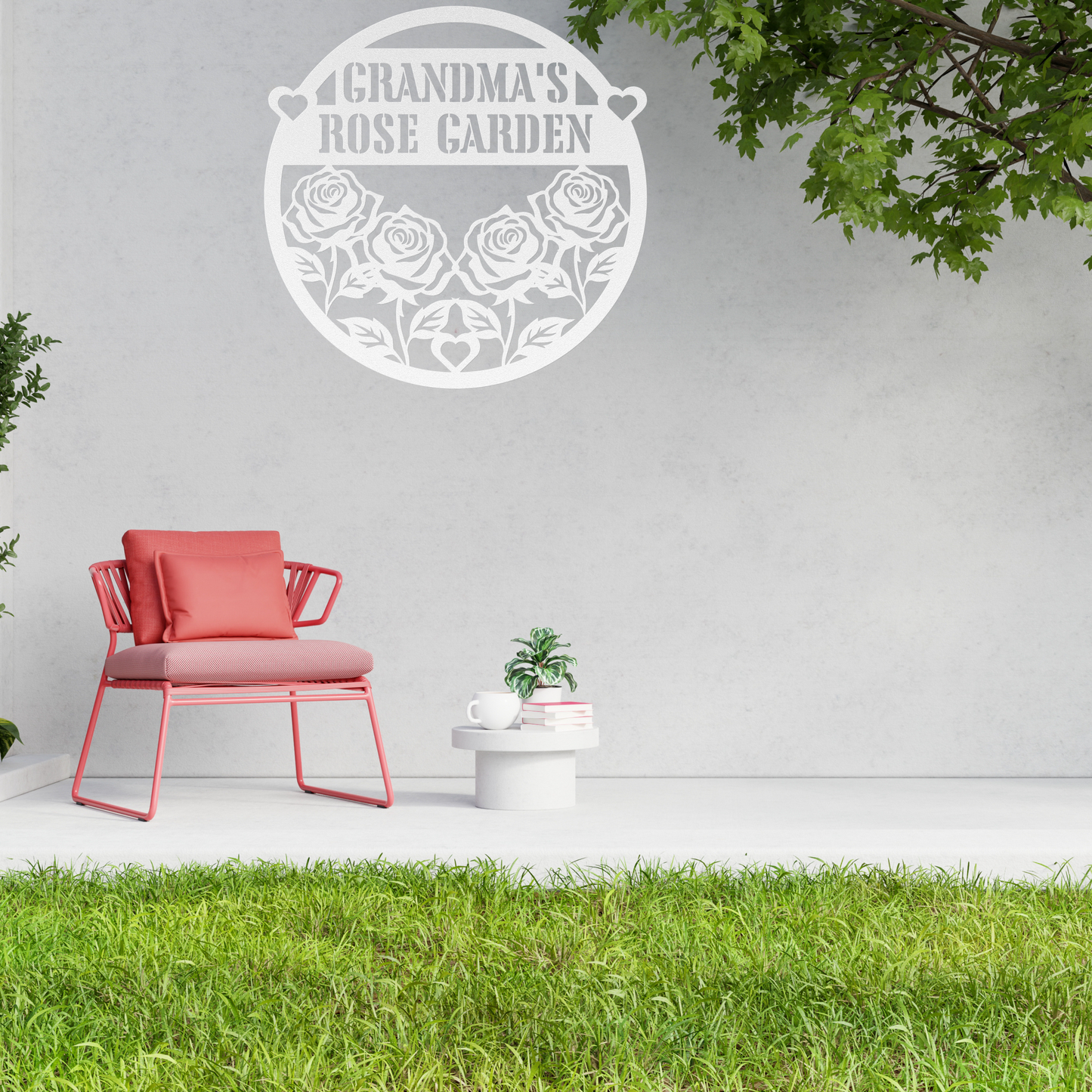 PERSONALIZED - Metal Wall Art for the Garden - Grandma's Rose Garden With Hearts