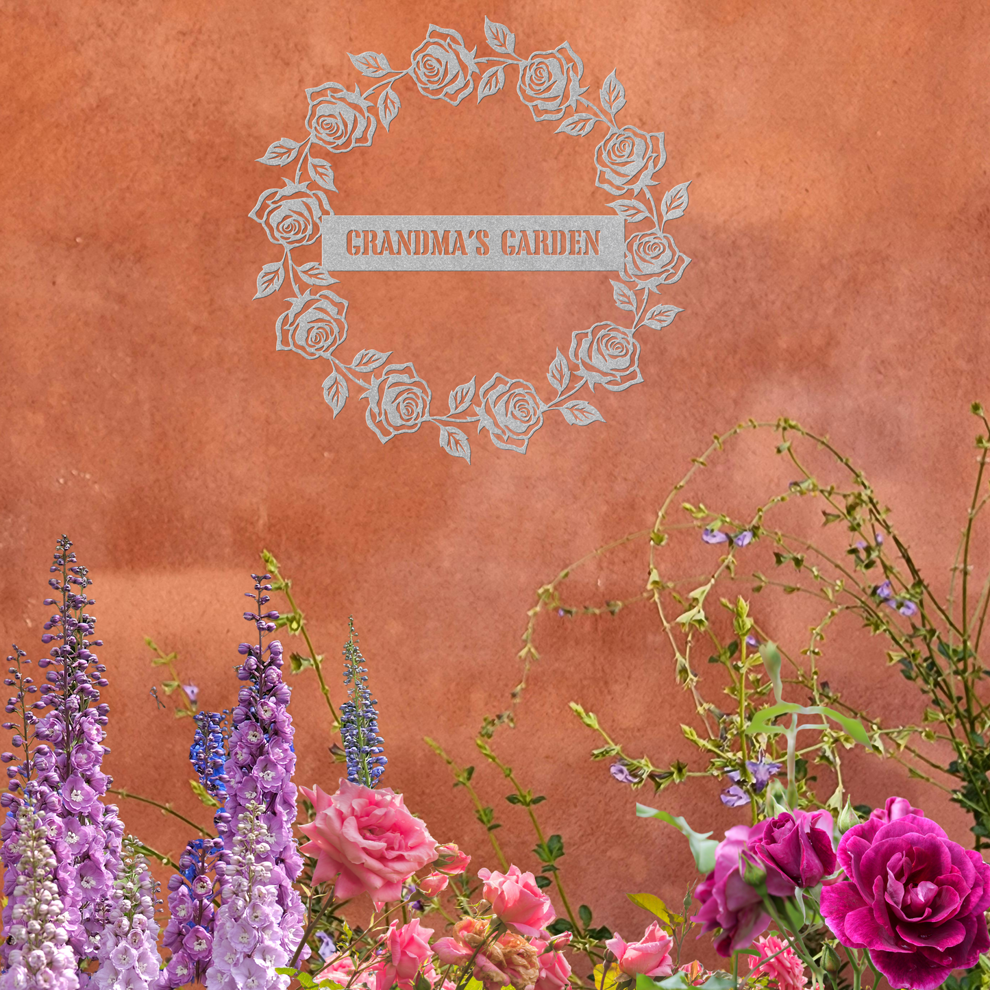 PERSONALIZED Metal Wall Art - Grandma's Rose Garden Wreath