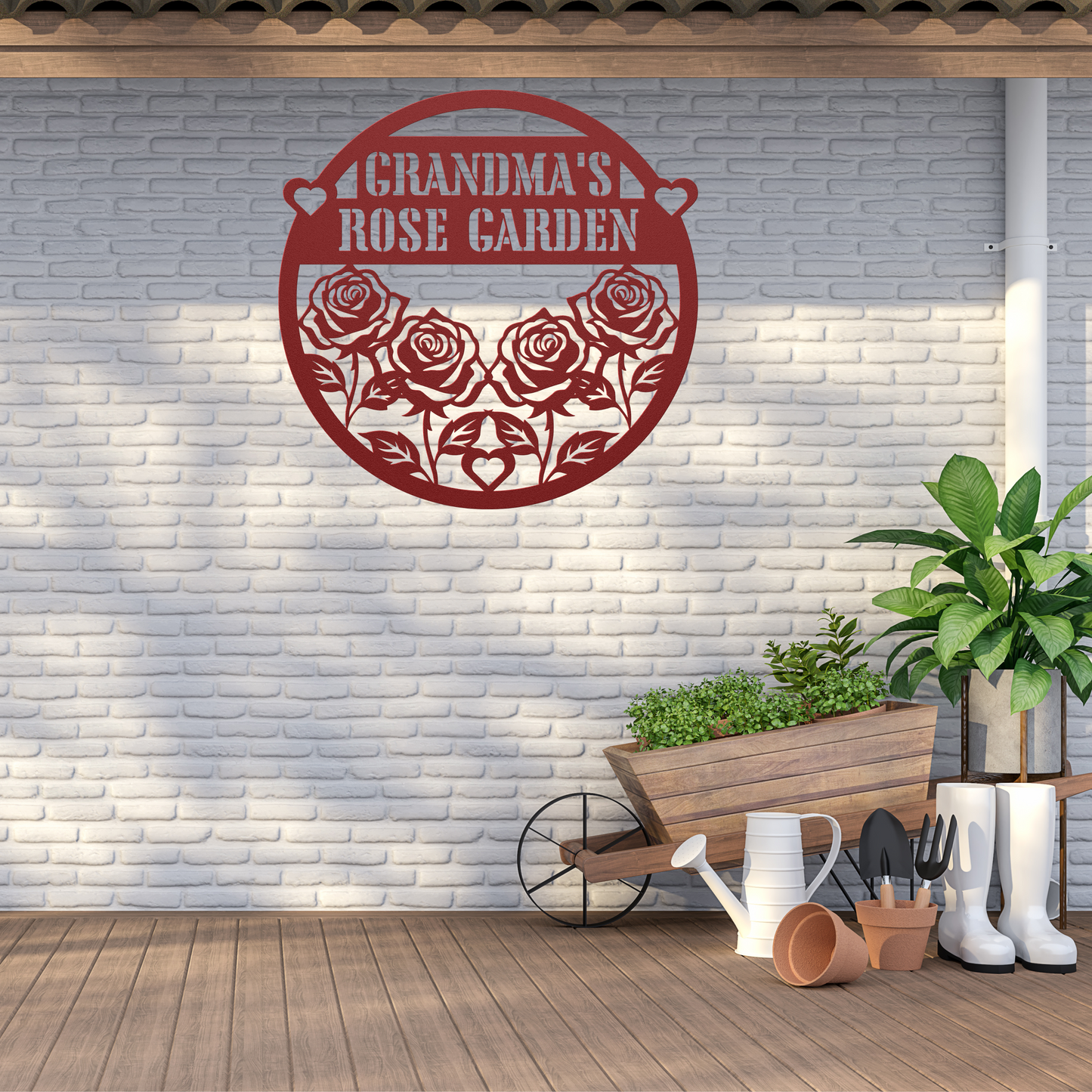 PERSONALIZED - Metal Wall Art for the Garden - Grandma's Rose Garden With Hearts