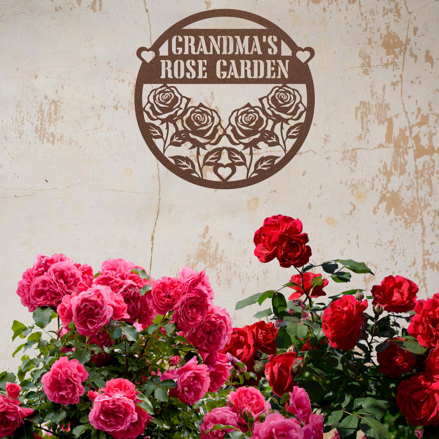 PERSONALIZED - Metal Wall Art for the Garden - Grandma's Rose Garden With Hearts