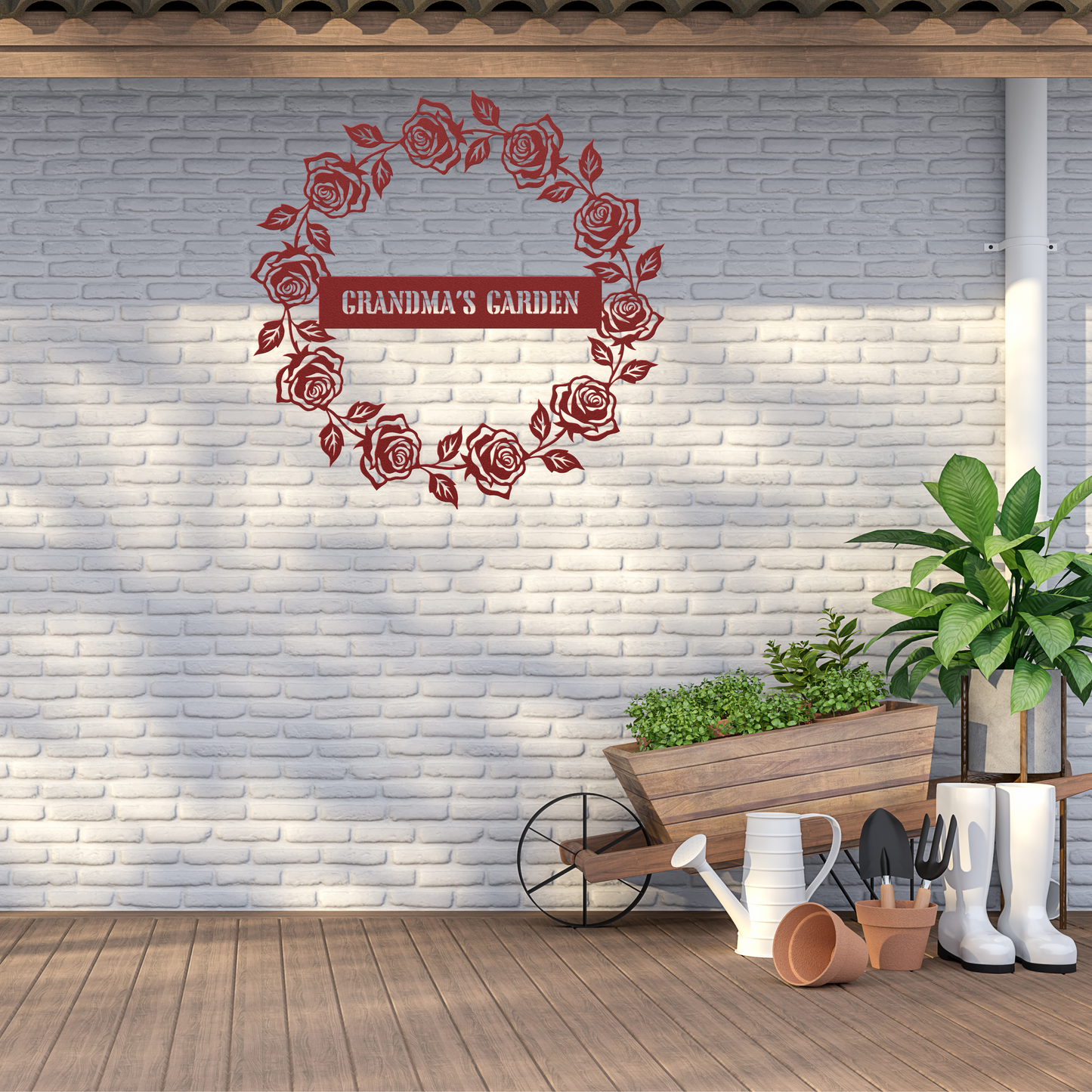 PERSONALIZED Metal Wall Art - Grandma's Rose Garden Wreath