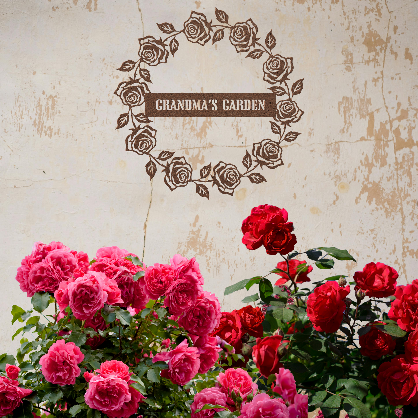 PERSONALIZED Metal Wall Art - Grandma's Rose Garden Wreath