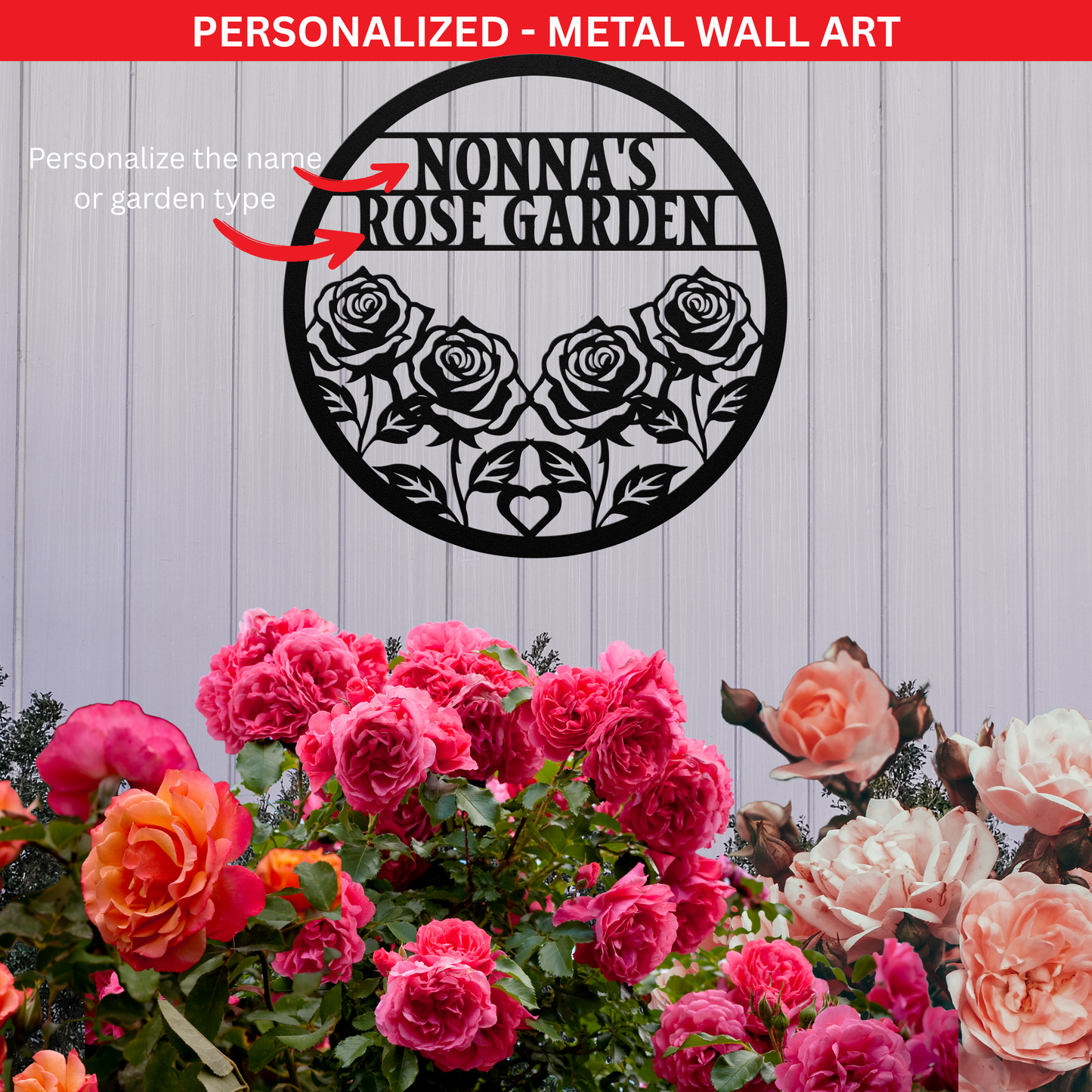 PERSONALIZED Metal Wall Art - Nonna's Rose Garden