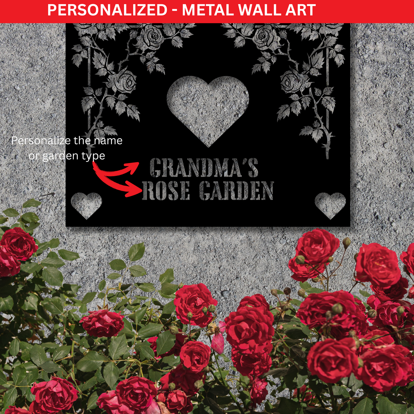 PSERSONALIZED Metal Wall Art - Grandma’s Rose Garden
