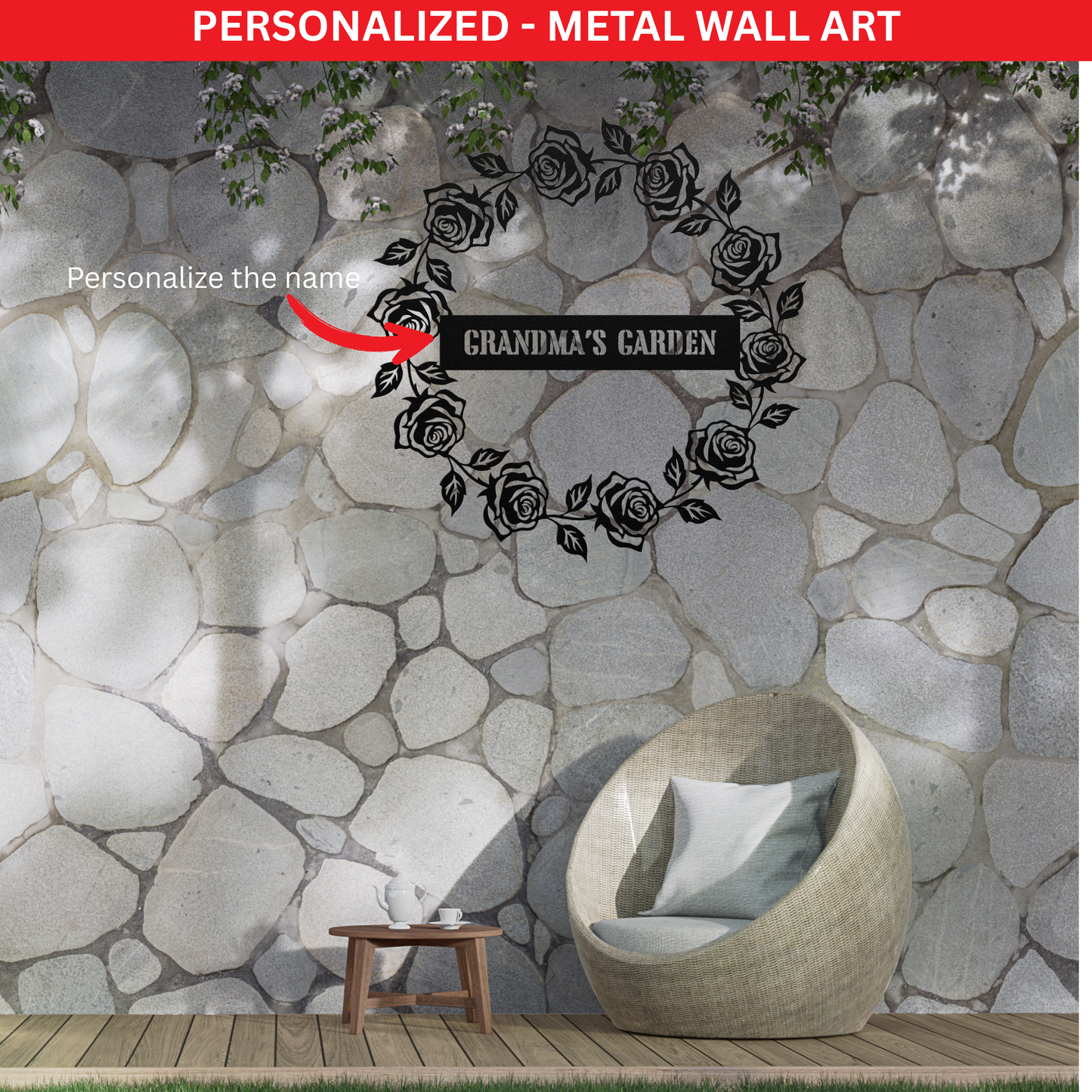 PERSONALIZED Metal Wall Art - Grandma's Rose Garden Wreath