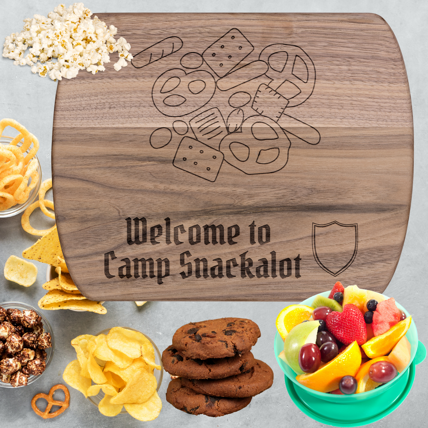 Funny Camping Cutting Board   Welcome To Camp Snackalot