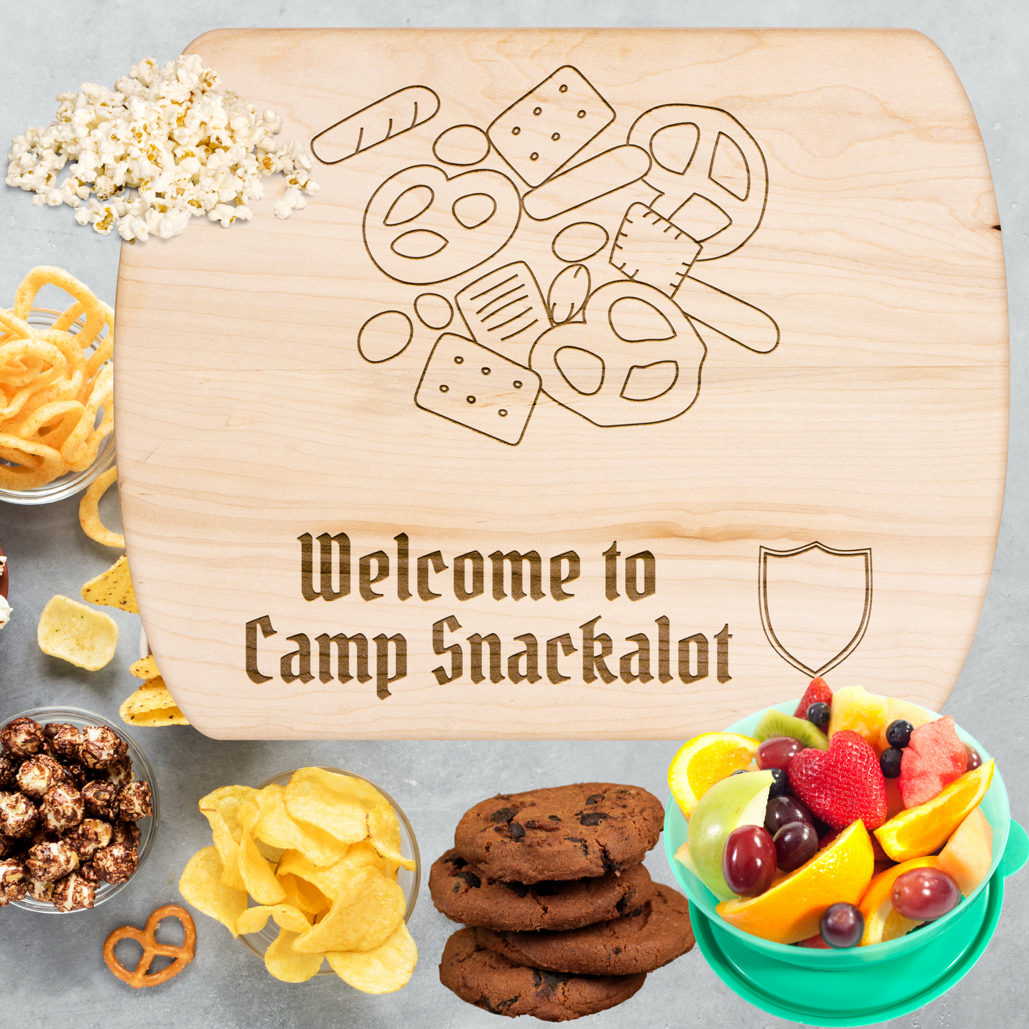 Funny Camping Cutting Board   Welcome To Camp Snackalot