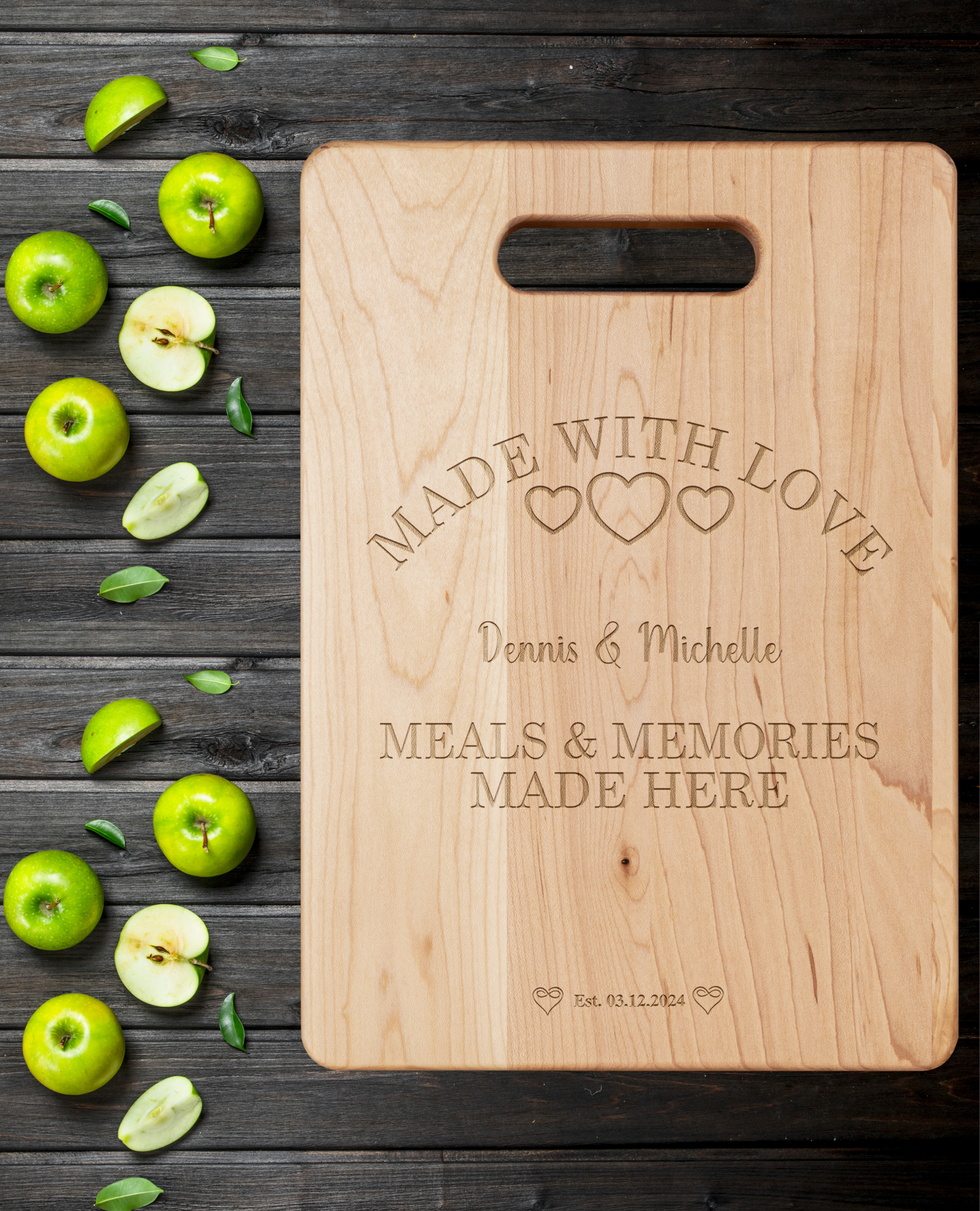 Personalized Made With Love Maple Cutting Board For Couple