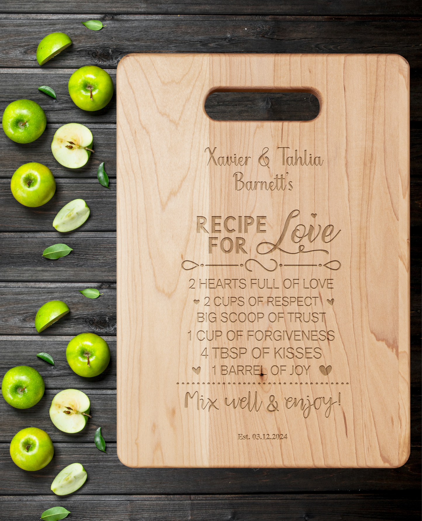 Personalized Recipe For Love Maple Cutting Board
