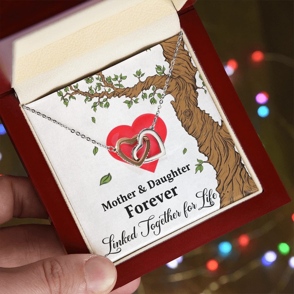 Mother & Daughter Forever Linked Together For Life Interlocking Hearts Pendant