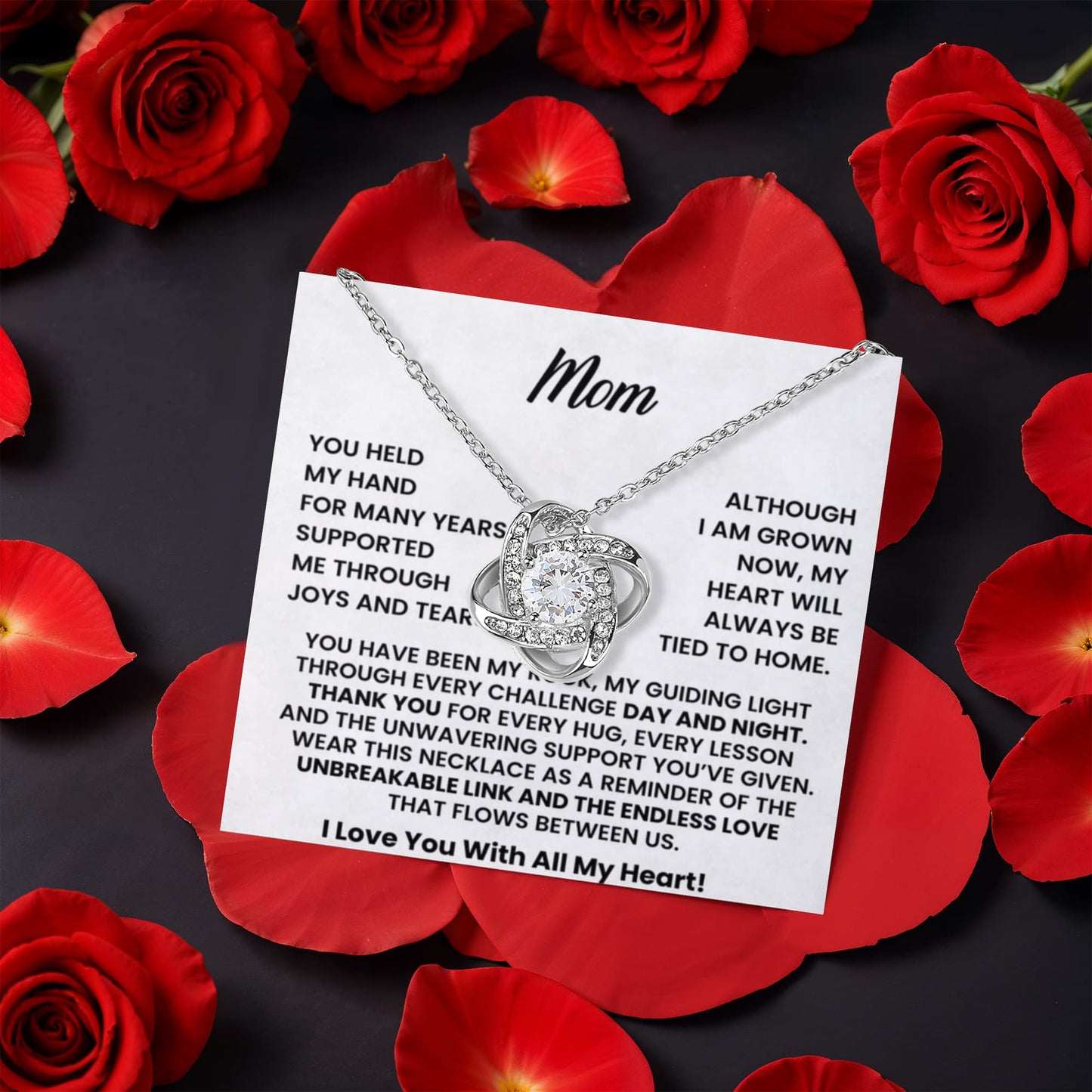 Mom Love Knot Necklace With Rotating Rose Gift Box Gift For Mother's Day or Birthday