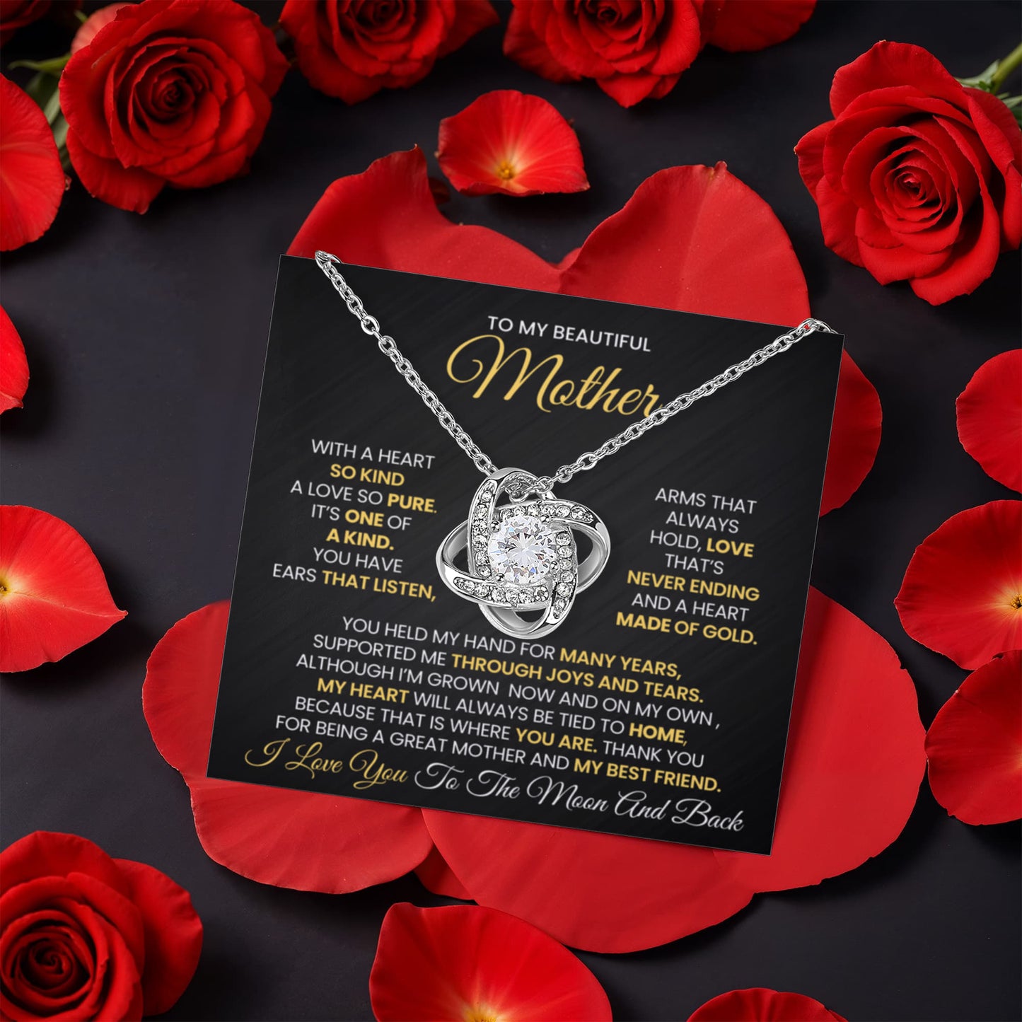My Beautiful Mother Love Knot Necklace With Rotating Rose Gift Box