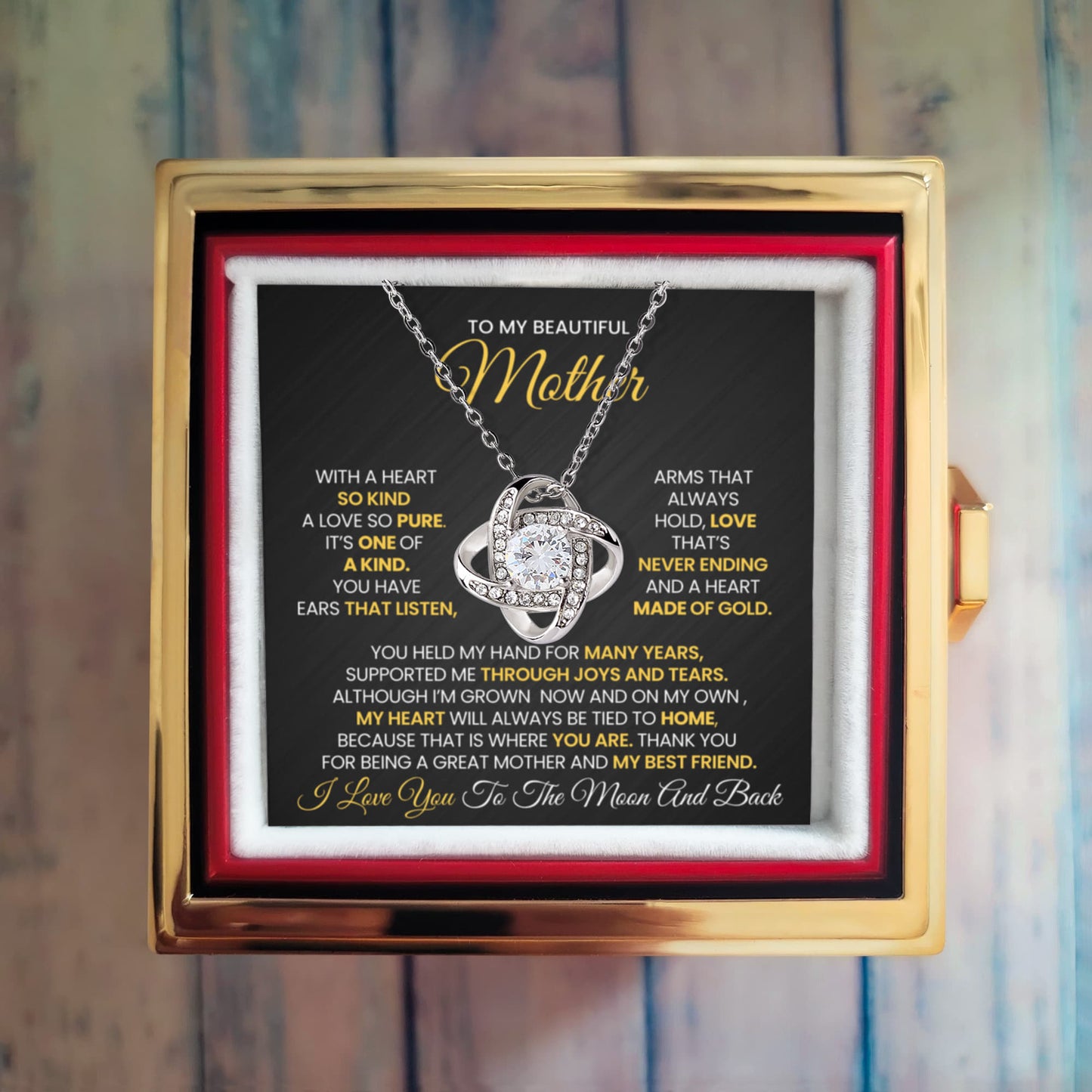 My Beautiful Mother Love Knot Necklace With Rotating Rose Gift Box