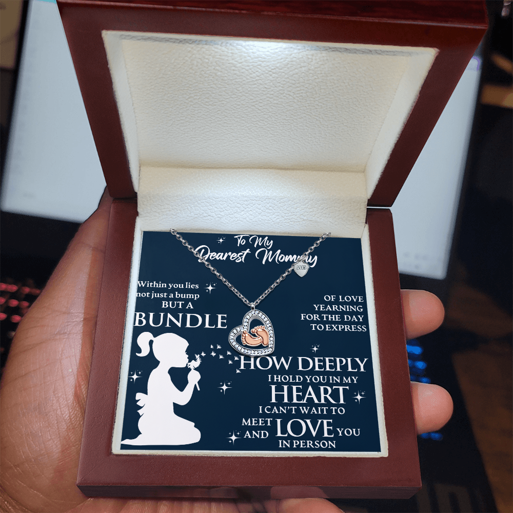 Dearest Mommy To Be Baby Feet Necklace Gift For Mother's Day, Baby Shower or Gender Reveal Day